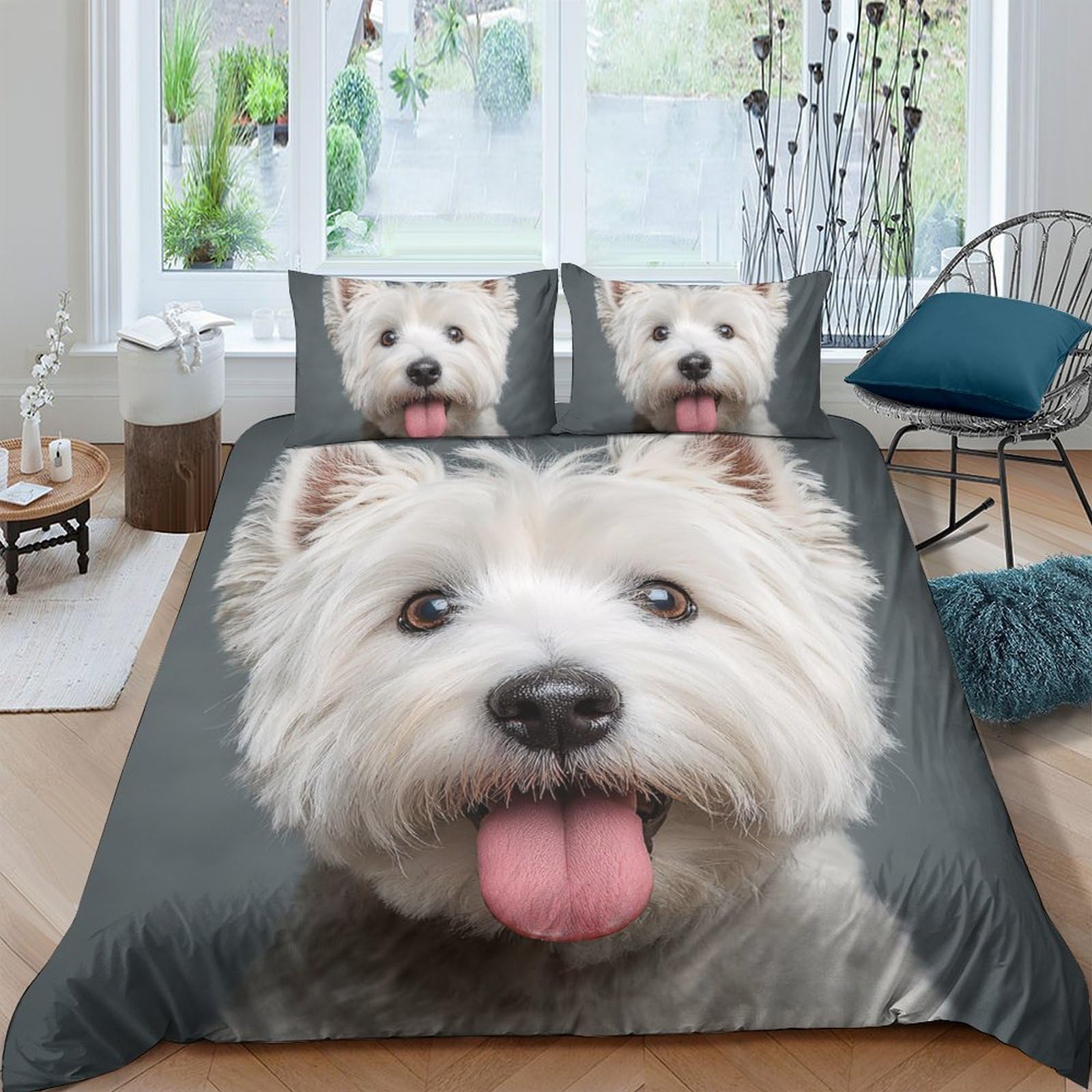 Ctjqhvkz Style-2 3D Printed Westie Dog Fitted Sheet Microfiber Soft Anti-Slip Pet Face Bed Cover For Bedroom Dorm Mattress Decor Single（135X200cm）