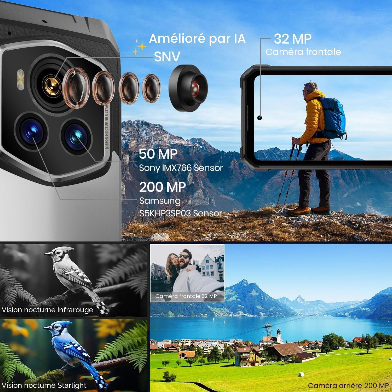 FOSSiBOT F107 Pro 5G Téléphone Portable Incassable 28000mAh(66W), 30Go+512Go/2To, 200MP Smartphone Incassable, Dimensity 7300 Android 15, 6,95" FHD+ 120Hz Dual SIM Vision Nocturne/IP68/IP69K/NFC Gris