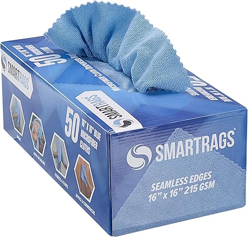 Arkwright Trapos inteligentes en caja (paquete de 50) paños de 215 GSM sin pelusas, trapos de microfibra reutilizables para limpieza, polvo en