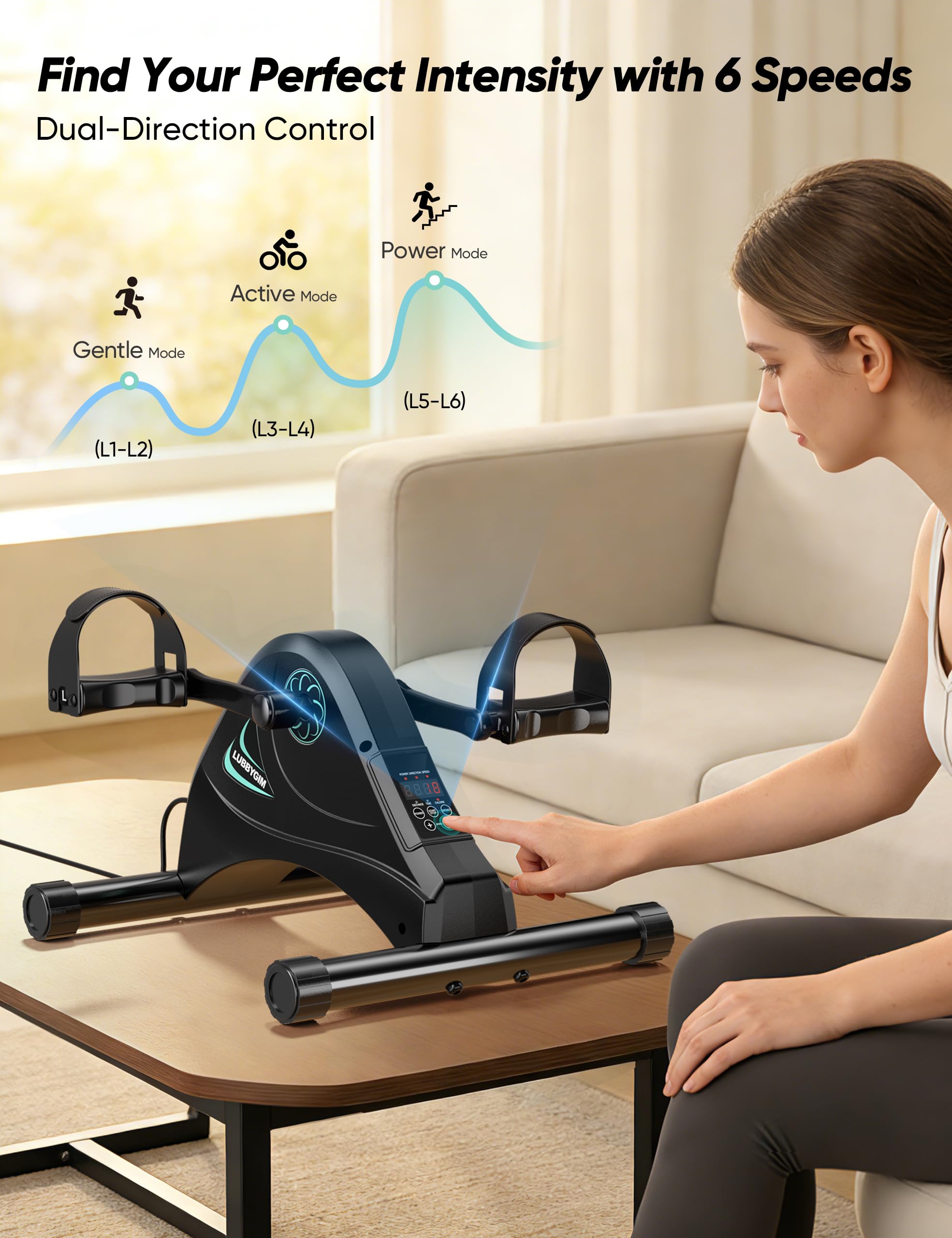 LUBBYGIM - Mini bicicleta estática motorizada para entrenamiento de rehabilitación para personas mayores, ejercicio eléctrico para debajo del escritorio, ejercicio de pedal para brazos/piernas y