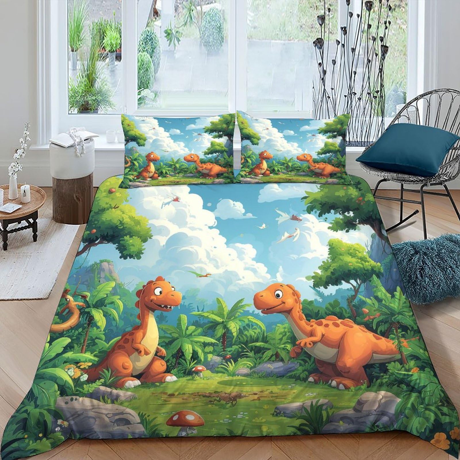 Housse de couette dinosaure 220x240 parure de lit microfibre 3d wild animals king