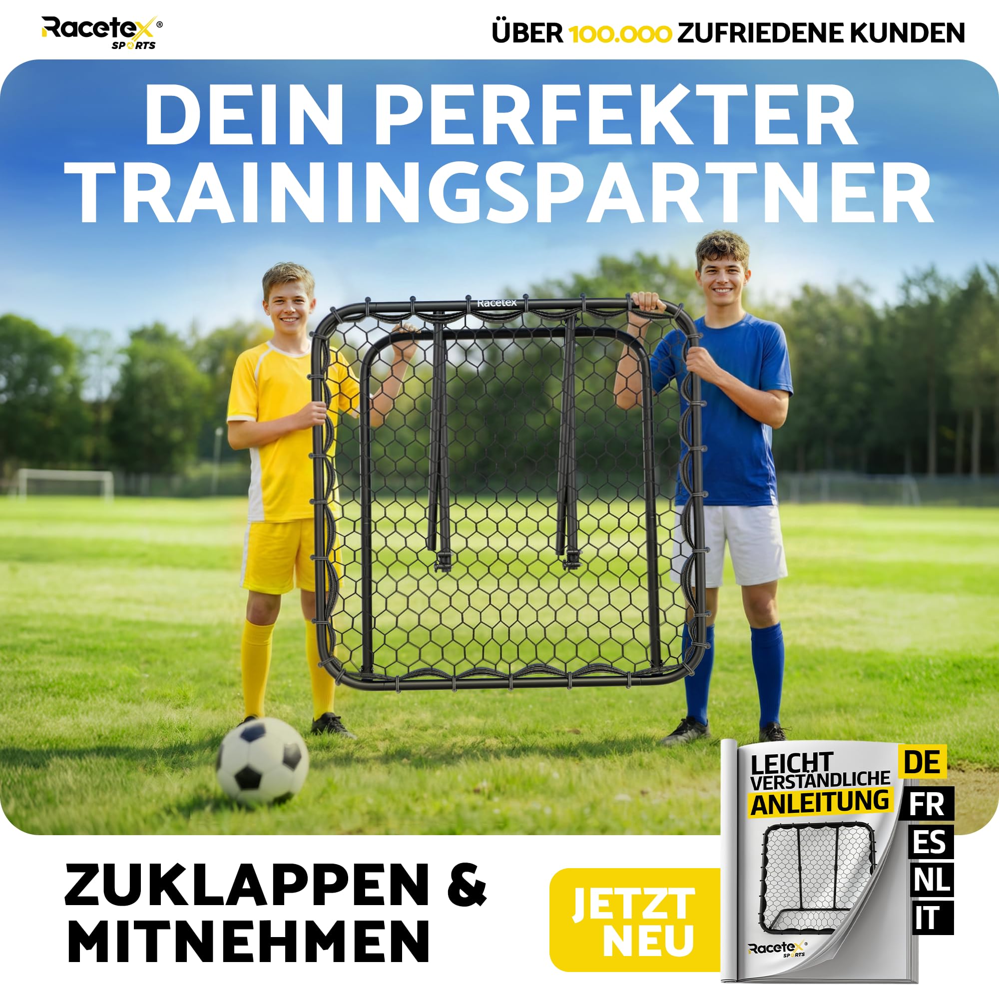 Racetex Rebounder für Fußball-Fussball Rebounder mit robuster Konstruktion | Stufenlos Verstellbar - Rebounder für Schuss-, Pass- und Ballannahme Training. Optimales Fußballtraining für Kinder im Garten