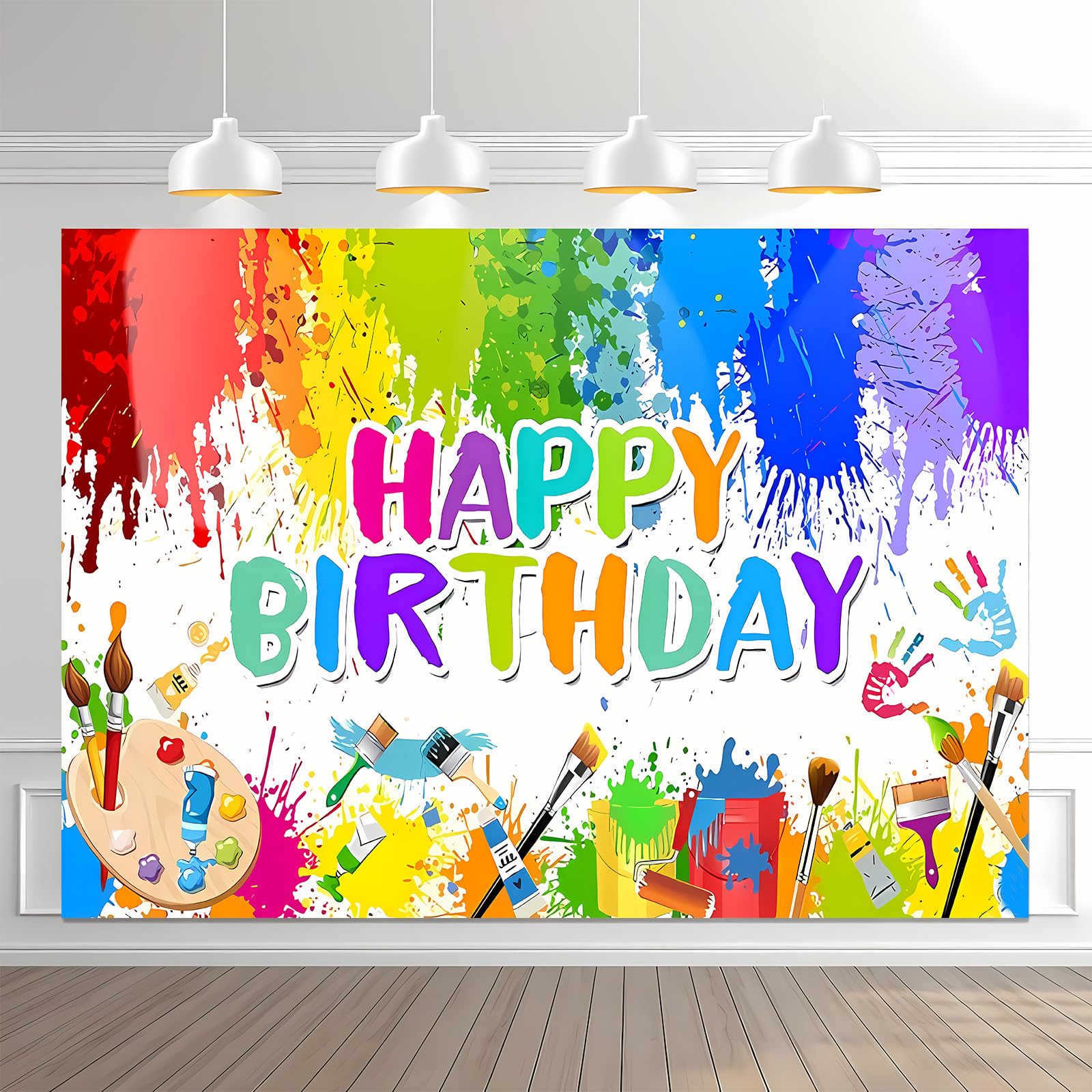 Paint Birthday Banner Boy and Girl Graffiti Art Birthday Party Decorations Painting Theme Happy Birthday Photo Backdrop 7 x 5 ft Background for Kids