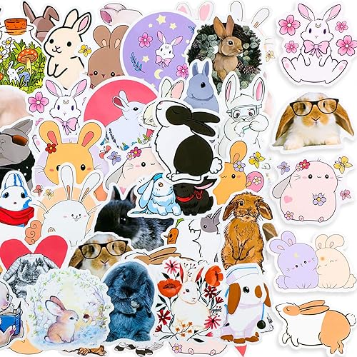 Zonon 100 calcomanías de conejo, calcomanías de conejo de dibujos animados, impermeables, de vinilo para computadora portátil, paquete de