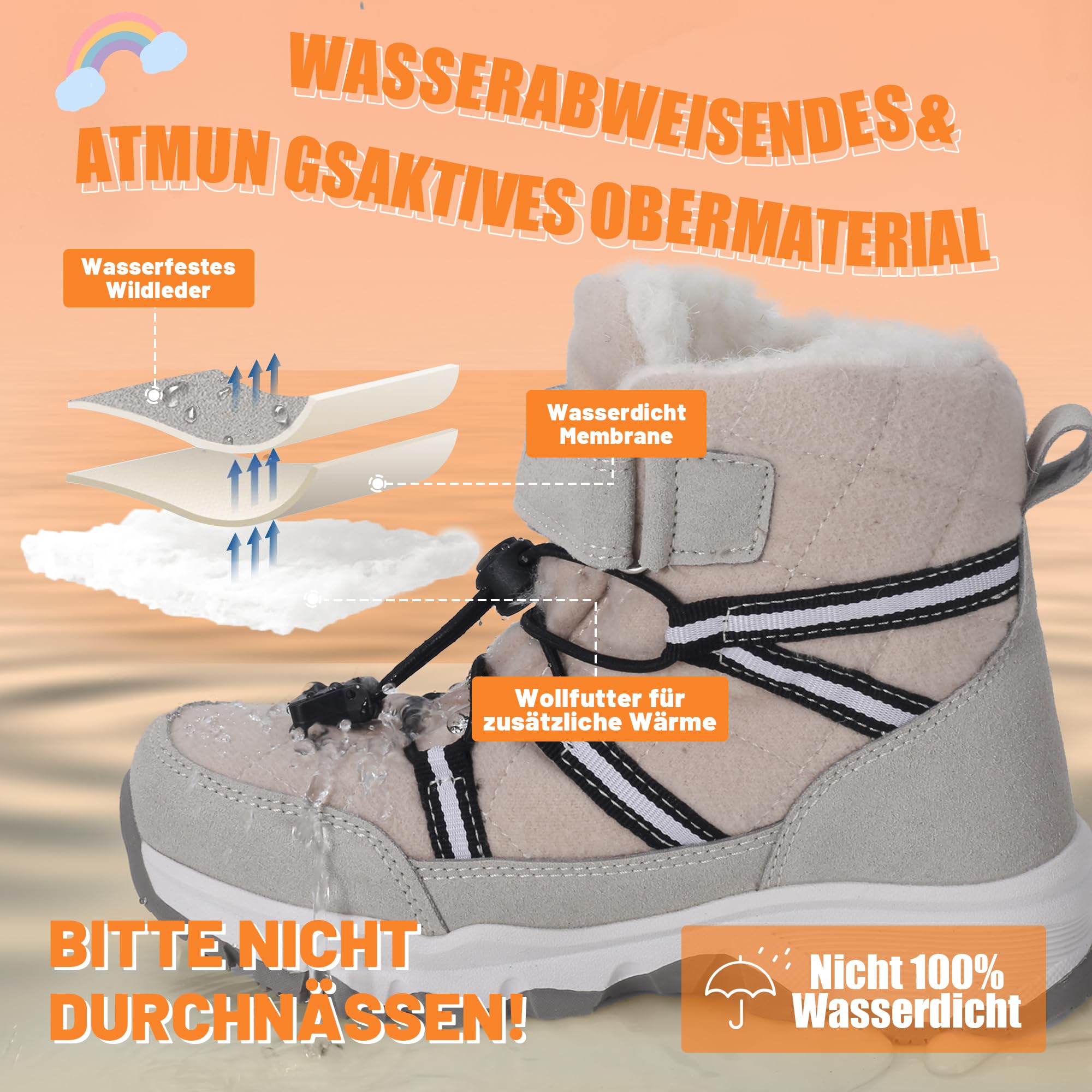visionreast Winterstiefel Mädchen Winterschuhe Kinder Junge Wanderschuhe mit Wollfutter Schneestiefel Baumwollschuhe Outdoor Rutschfest Boots