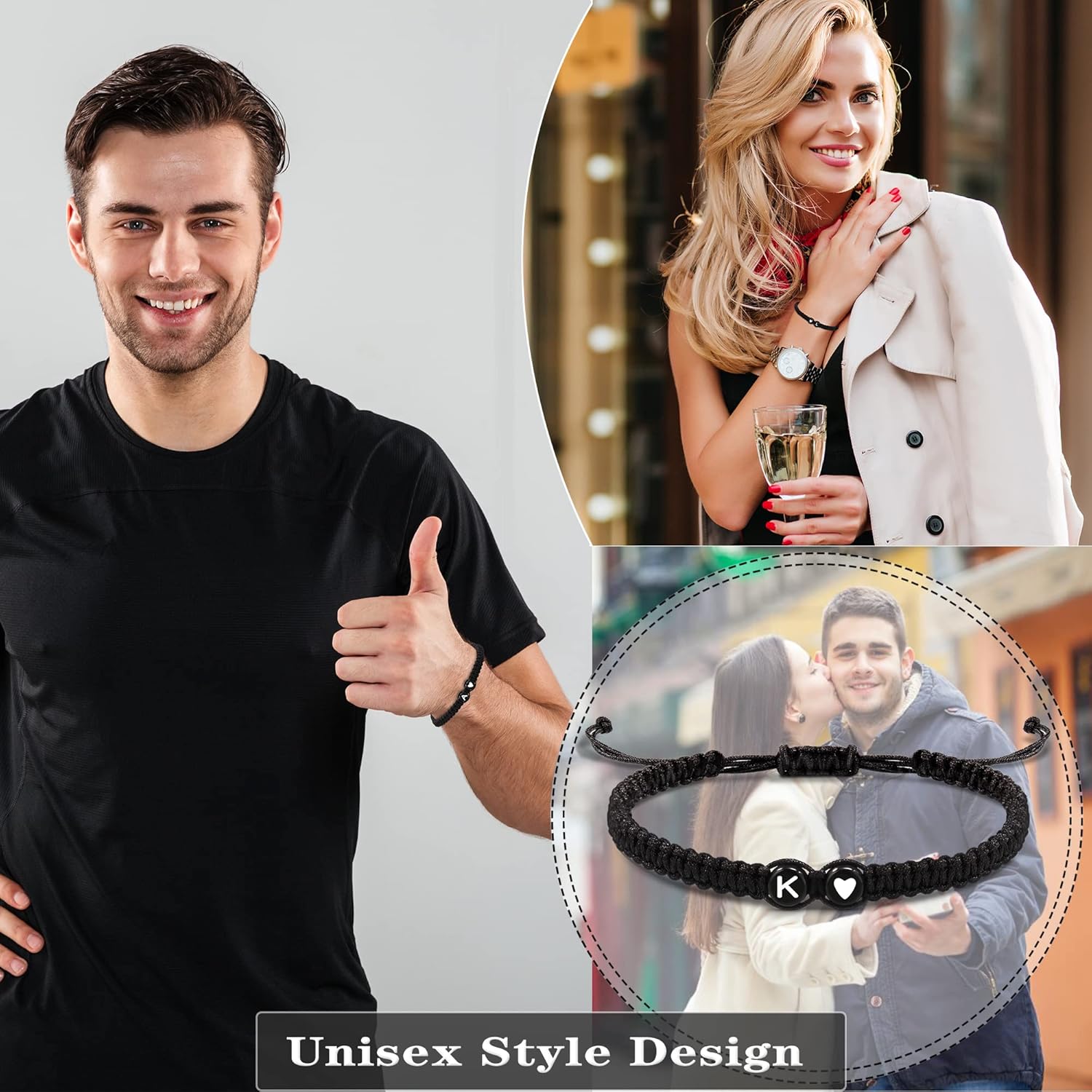 Valentines Day Gifts for Him Boyfriend, Initial Bracelets for Women Teen Valentines Gifts for Her Trendy Stuff Best Friend Birthday Gift Graduation Adjustable Letter A-Z Braided Bracelets Heart Link Sister Daughter Mother's Day Mom Female Christmas Jewelry - Image 2