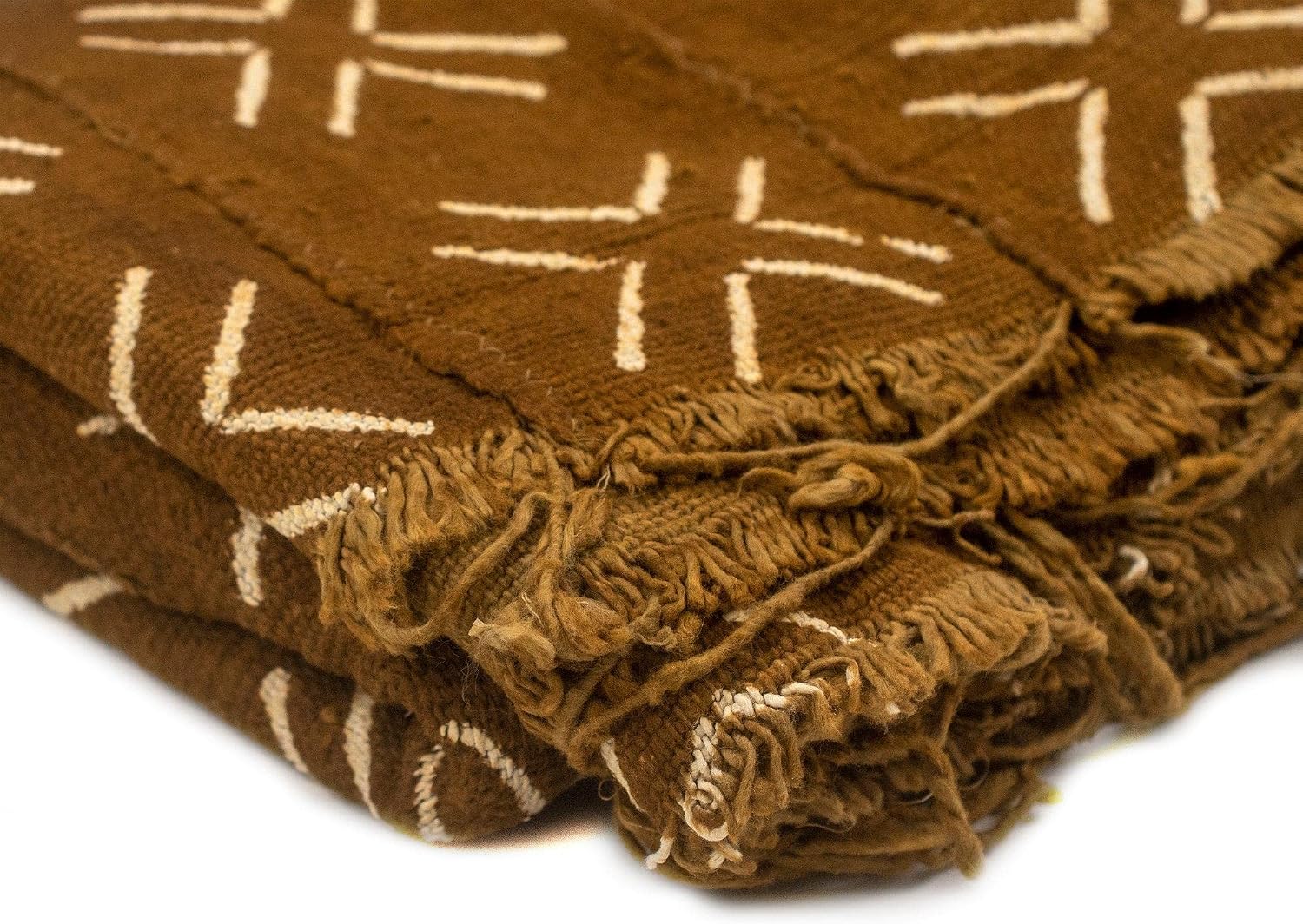 The Bead Chest Brown Bogolan Mali Mud Cloth - Handmade African Textile from West Africa - 40x64 Inches - Ideal for Home Decor, Boho Throw Blanket, Upholstery, or Crafts