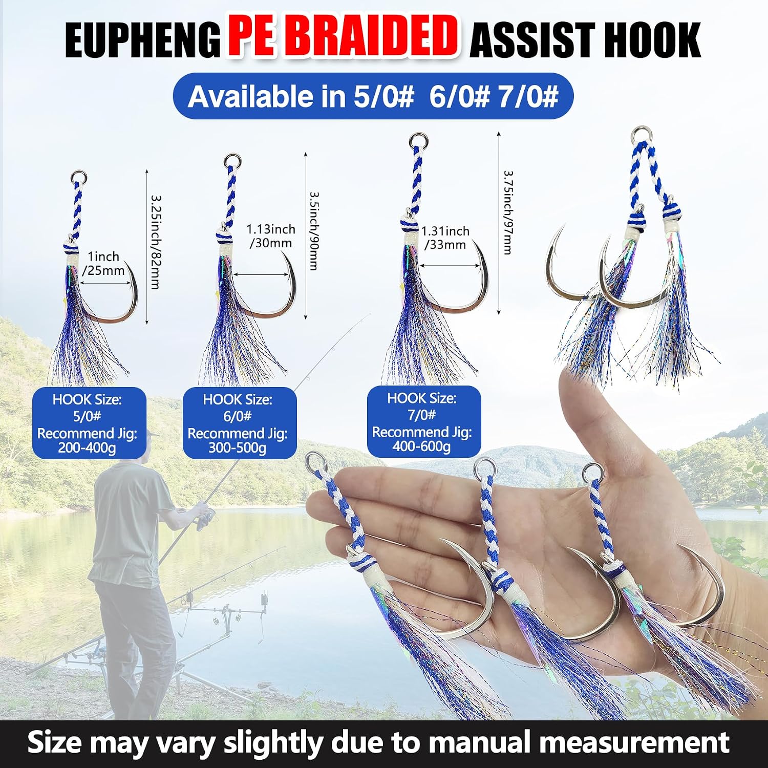 Eupheng Heavy Duty Assist Hooks, Glow, High Strength Double/Single Assist Replacement Fishing Hooks for Slow Fast Fall Jigging Lures, Also Have Steel Wire Style