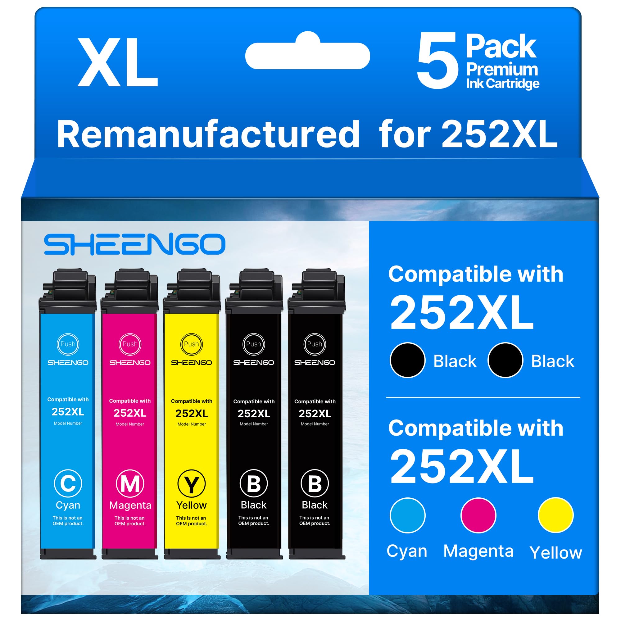 Remanufactured Replacement for Epson 252XL Use for WF-7710 5 Pack