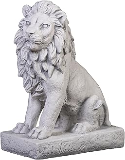 gartendekoparadies.de Small Lion Left, Stone Figure, H. 34 cm, 10 kg, Gray, Frost-Proof Made of Cast Stone for Outdoor Use (Left)
