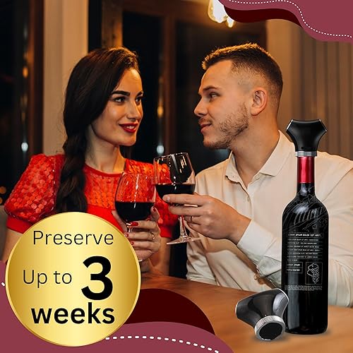 Miniatura 2 de Tapón inteligente recargable para botella de vino y conservador con 2 tapones, mantiene el vino fresco durante 3 semanas, bomba de vacío automática