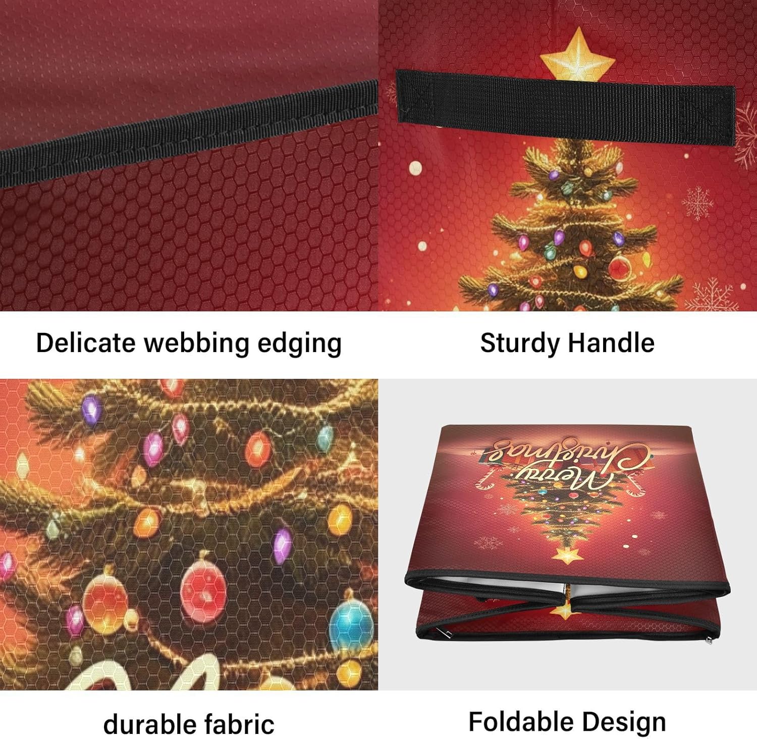Christmas Sublimation Ornament Storage Box - Holds up to 64 Holiday Ornaments with Adjustable Dividers - 13 Inch Fabric Organizer Cube with Lid and Handles for Christmas