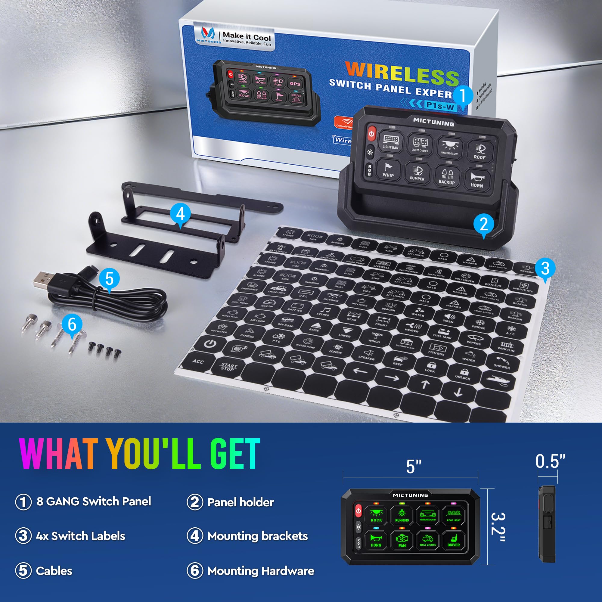 Amazon.com: MICTUNING P1s-W+ Wireless 8 Gang Switch Panel (Panel