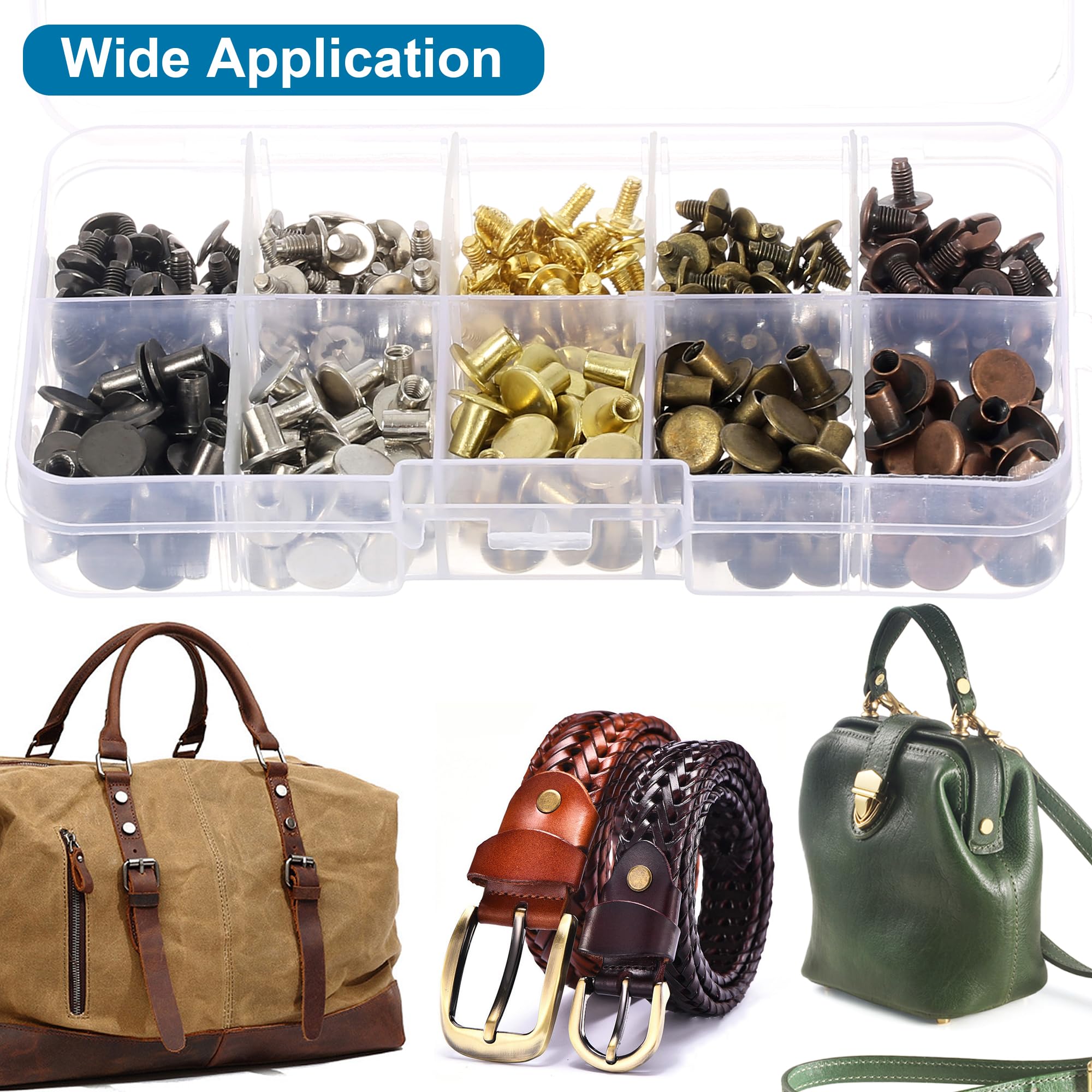 YORANYO 150 juegos de tornillos Chicago de 8 mm, remaches de cuero para tela, tornillos de encuadernación Chicago, botones de metal para decorar y reparar cinturones, bolsos, zapatos, bolsos, collares