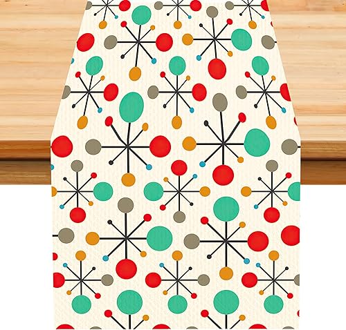 Miniatura 53 de Camino de mesa retro de los años 70, estilo vintage, arte abstracto moderno, verde, bohemio, espiral, ondas, granja, campo, cena, para el hogar,