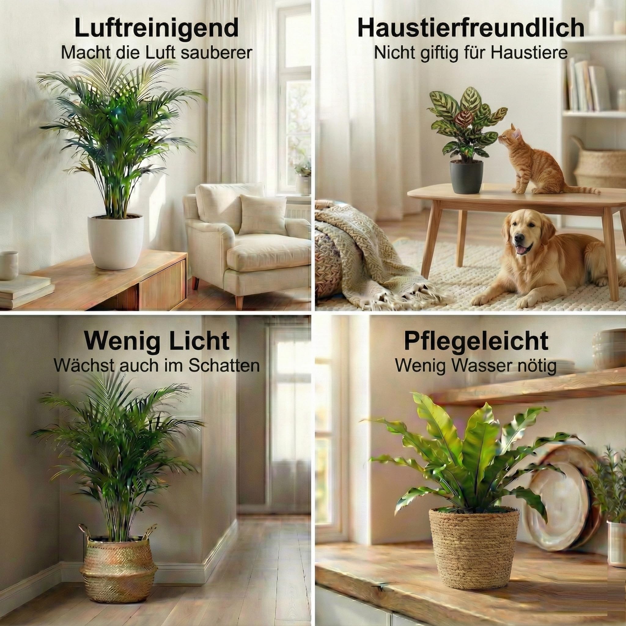 Vdvelde․com - Zimmerpflanzen Set 6 Stück - Tierfreundliche, Luftreinigende & Grüne Zimmerpflanzen - Pflegeleicht in Anthrazit Dekotöpfen - Ø12 cm, Höhe 30-40 cm - Ideal für Büro & Wohnzimmer