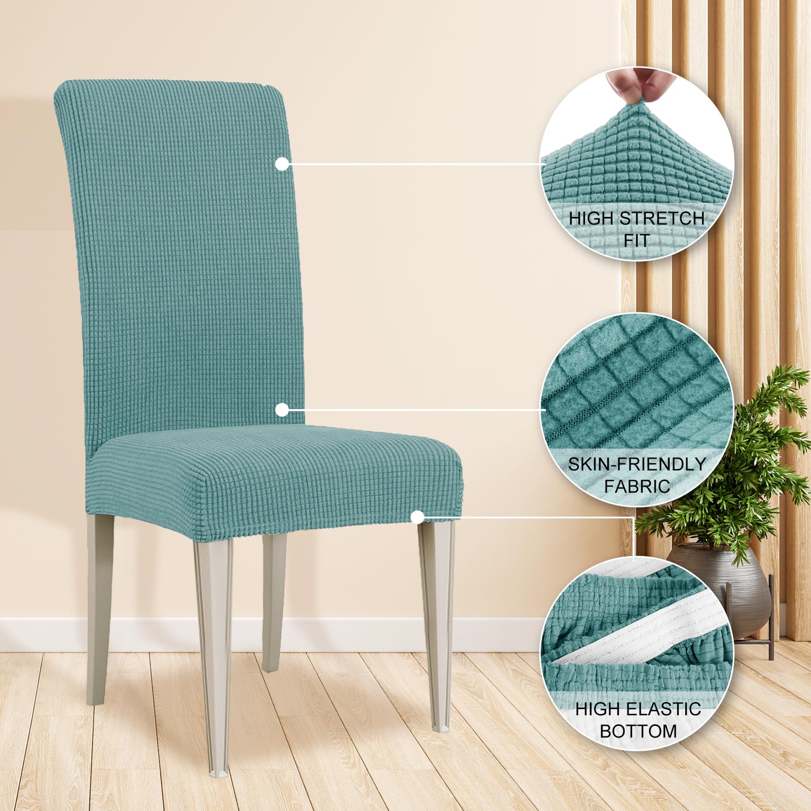 Ystyle Coprisedie con Schienale 4 Pezzi, Elasticizzato Copri Sedie Soggiorno Cucina, Universali Coprisedia Elasticizzati, Moderno Fodere per Sedie Antigraffio Gatto, Azzurro