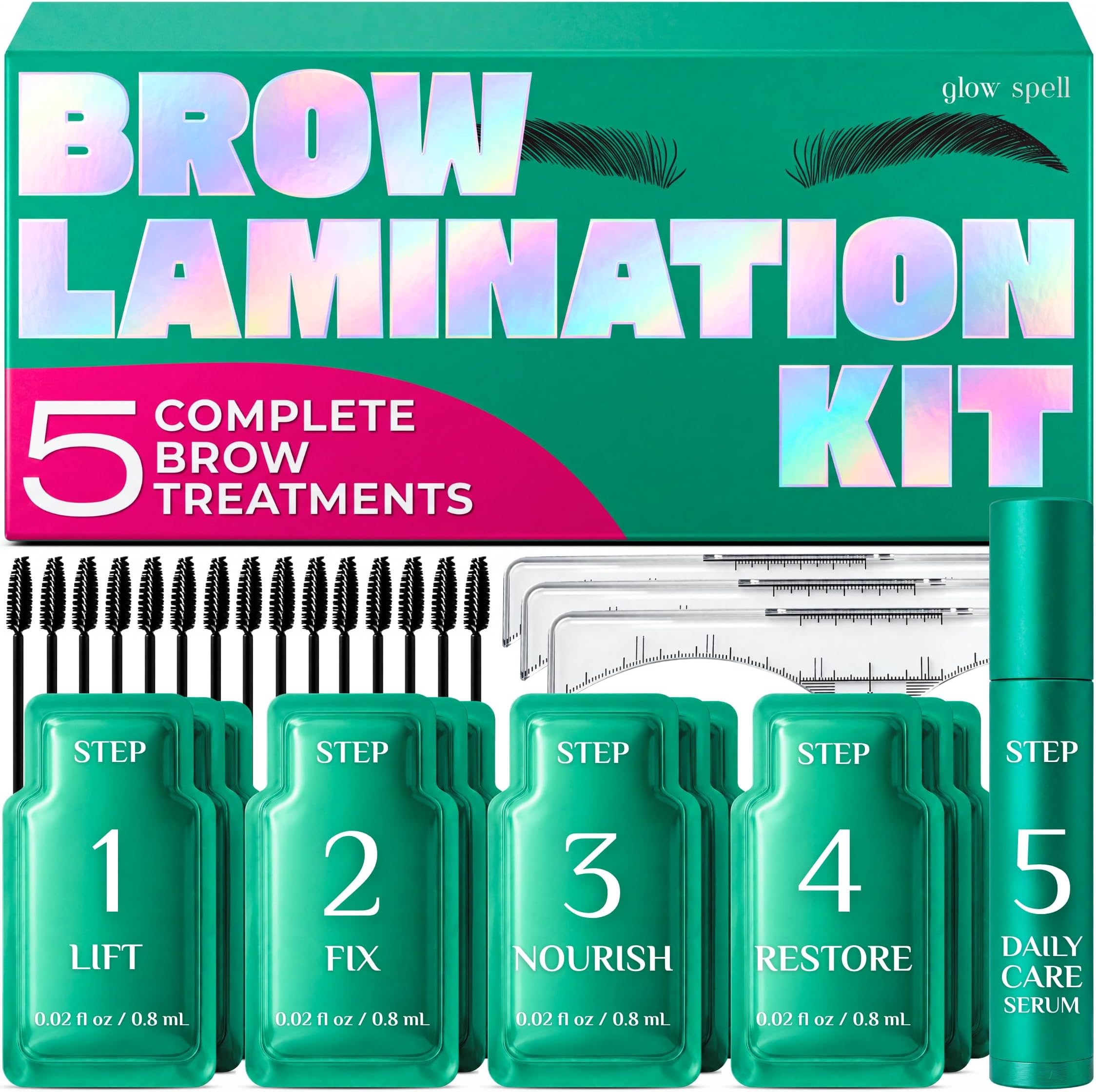 Pro Brow Brush Set for Lamination & Styling – Eyebrow Brushes Kit with 5-Step Brow Lamination Kit – Eye Brow Lamination Kit with Gel, Stencils & Serum – At Home Eyebrow Lamination Kit
