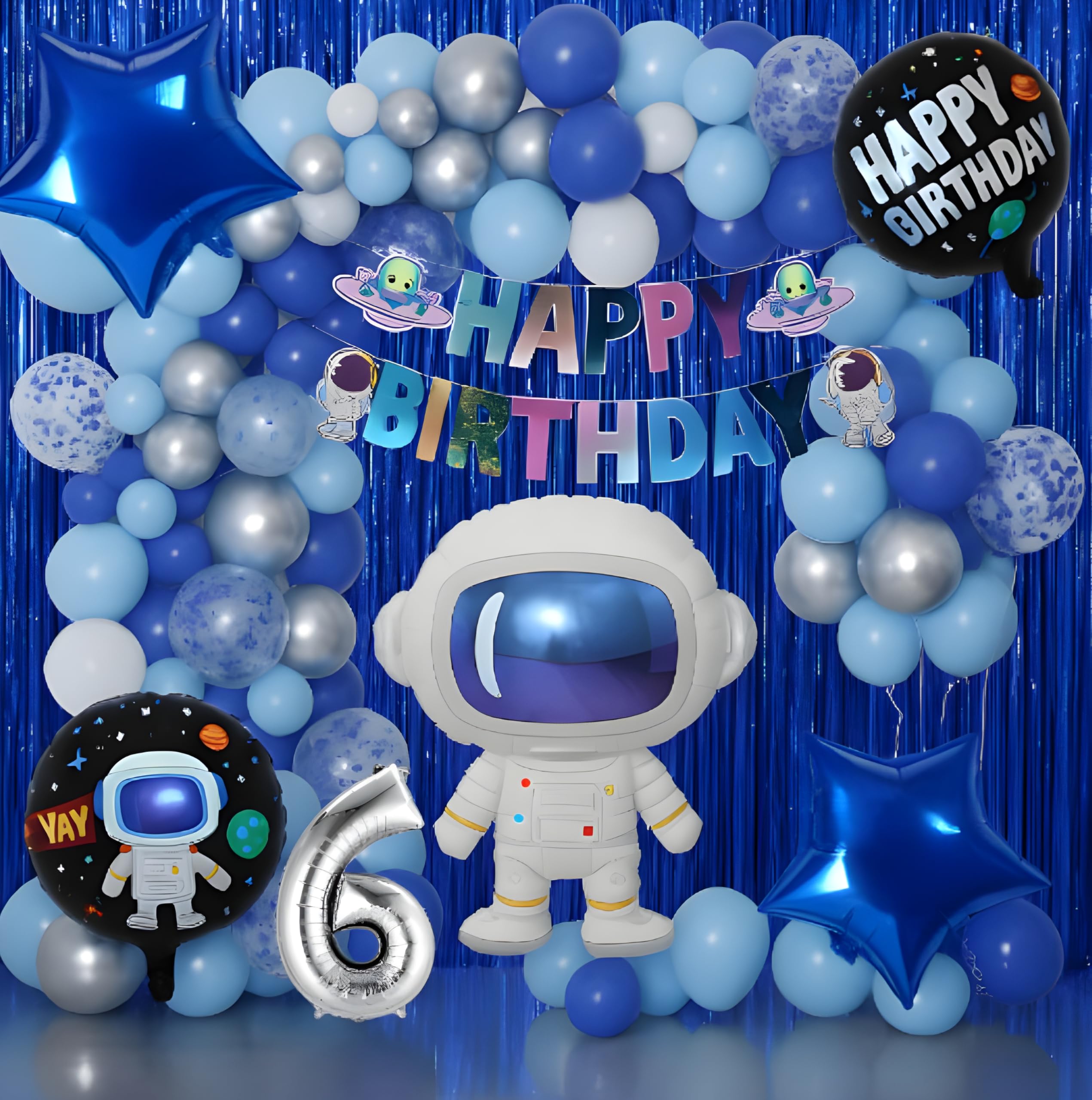 GROOVYDUDZ 6th Astronaut Space Boy Theme Birthday Decoration Items For Boys Party Decoration Kit Balloon Combo Pack Of 55 Pcs Blue-image-29
