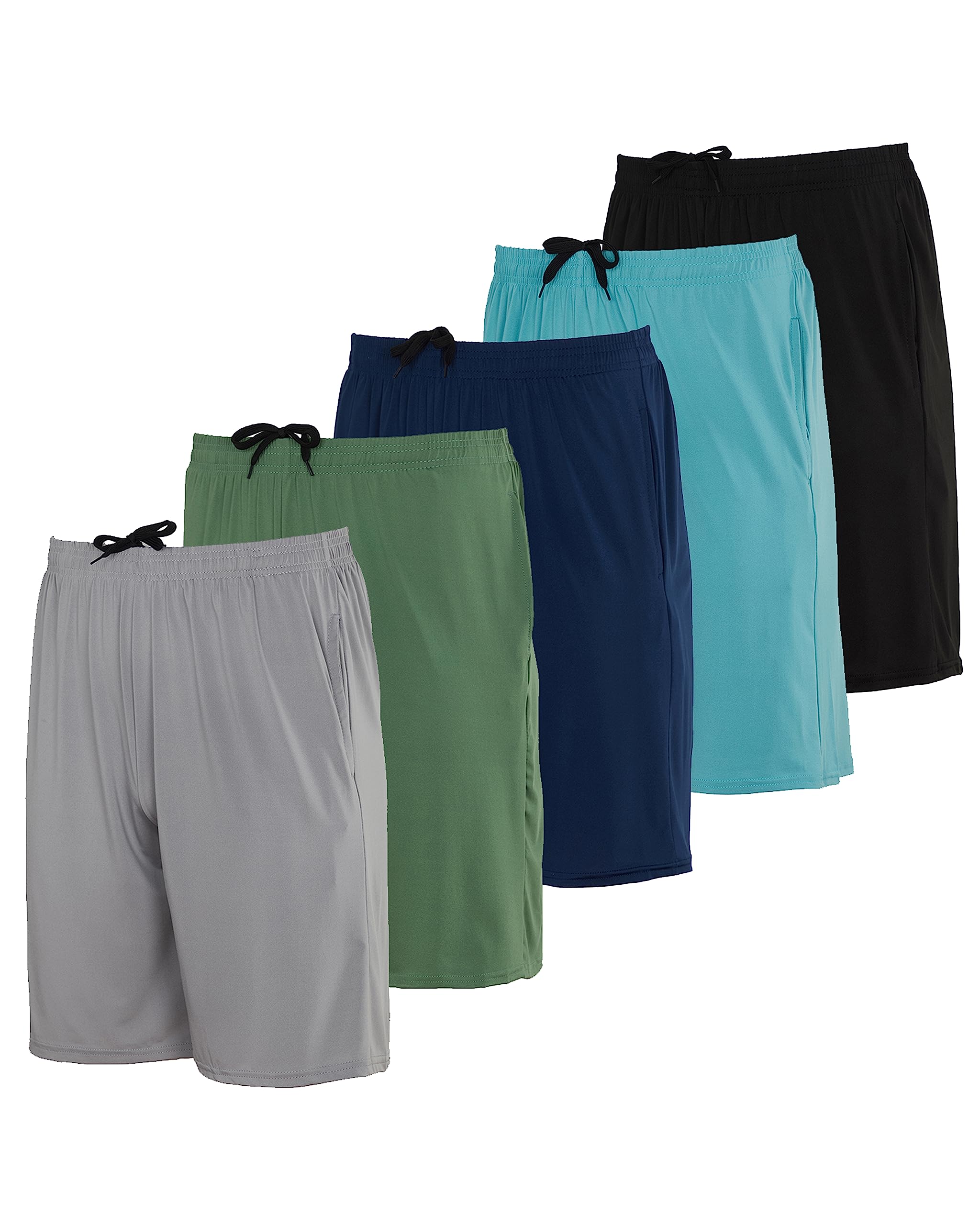 Real EssentialsDry Fit Dri-Fit Big Boys Girls Youth Clothing Active Athletic Performance Basketball Soccer Tennis Exercise Summer Activewear Gym Teen Running Shorts Set 12, L (12/14), Pack of 5