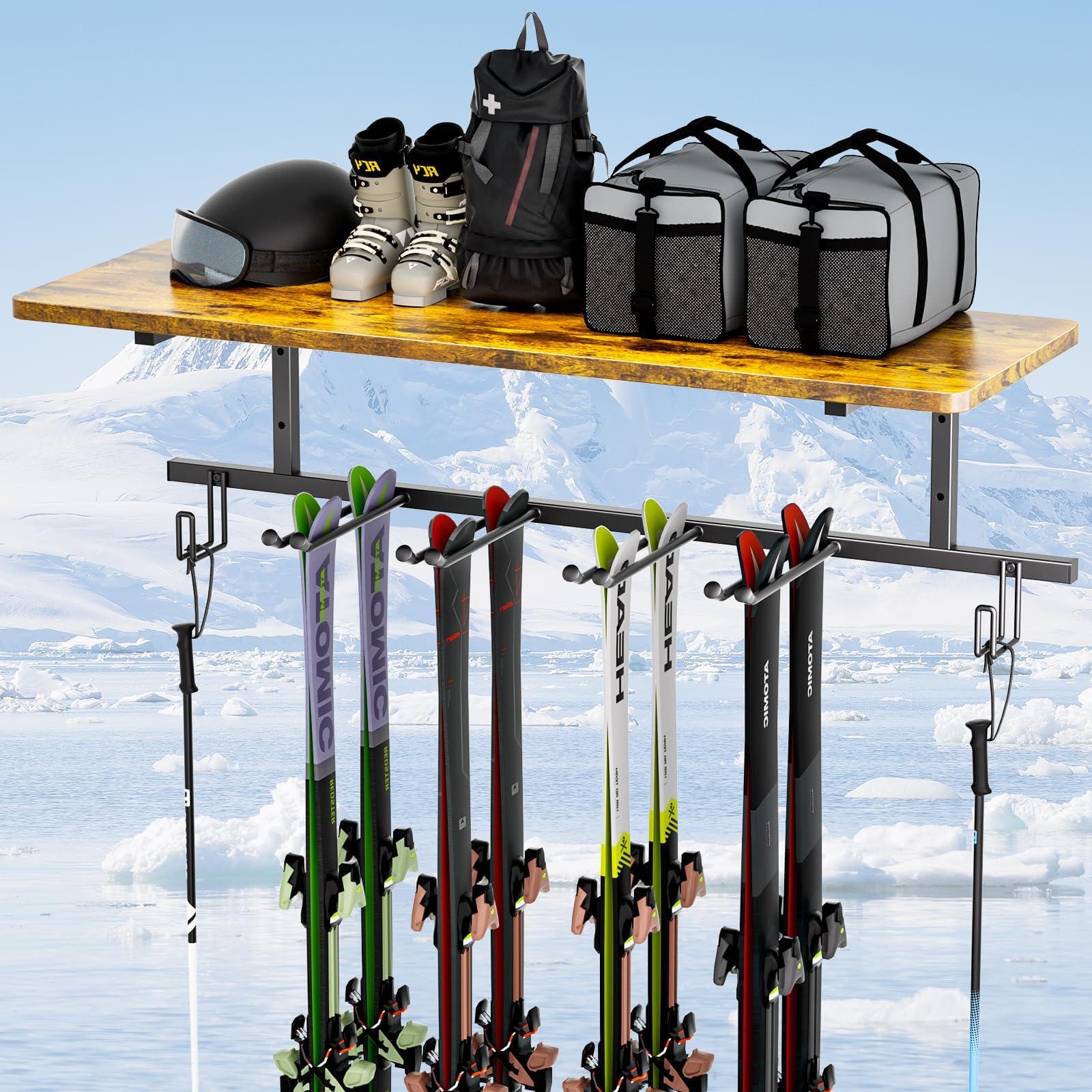 Ski Wall Rack, 5 Pairs Of Snowboard Wall Storage Rack, Home And Garage