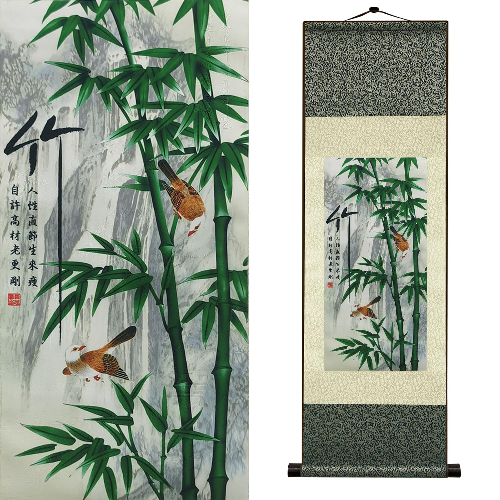 Newscz Bedroom Wall Art Silk Scroll Wall Painting Four Gentlemen Wall Tapestry Living Room Asian Chinese Art Bamboo Wall House Decoration for Living Room Home Lounge Decor 36 by 12 in(Bamboo)