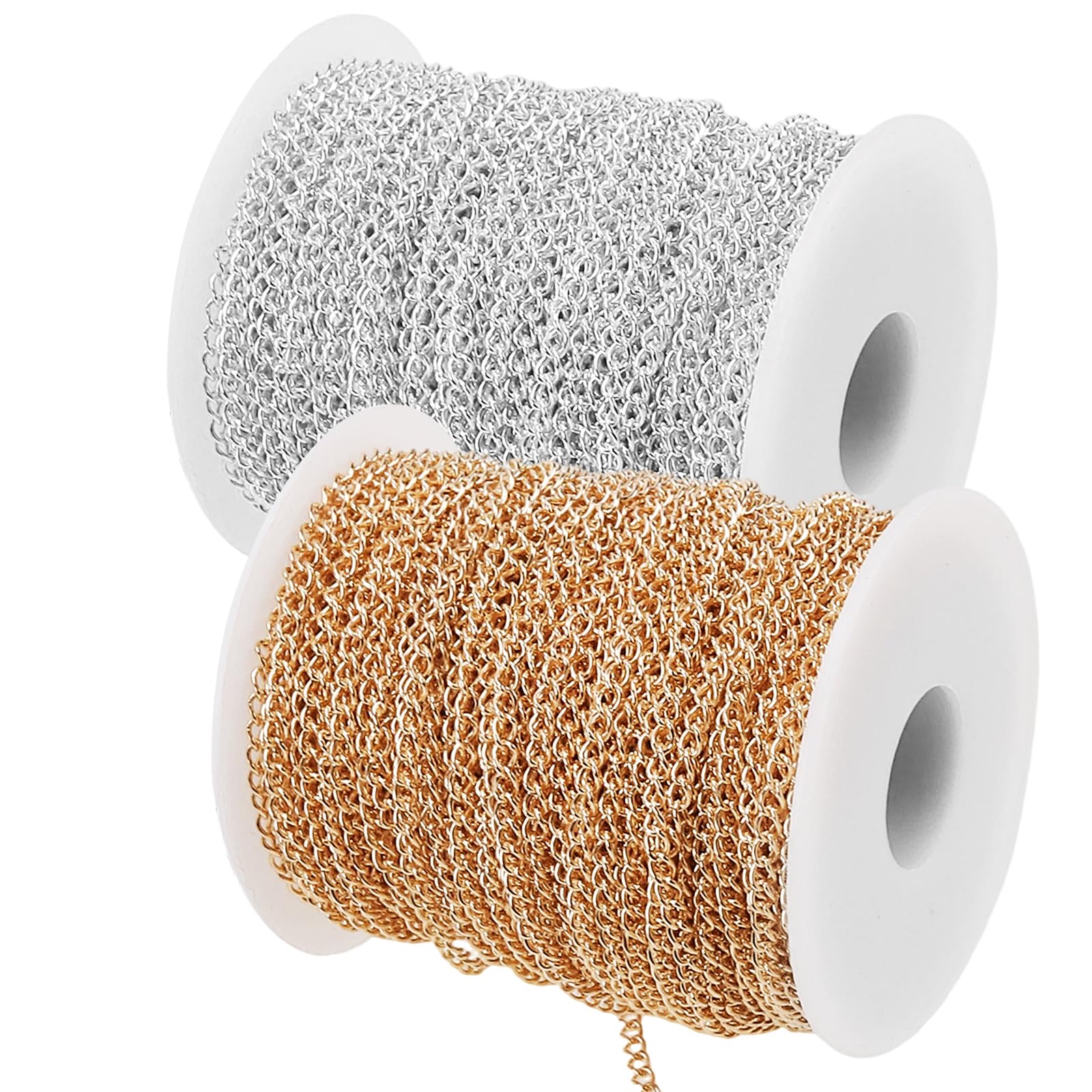 LEXININ 2 Roll 4x3mm Jewellery Chain Roll, 40m/131 Feet Necklace Chain Silver and Gold for Bracelets DIY Craft