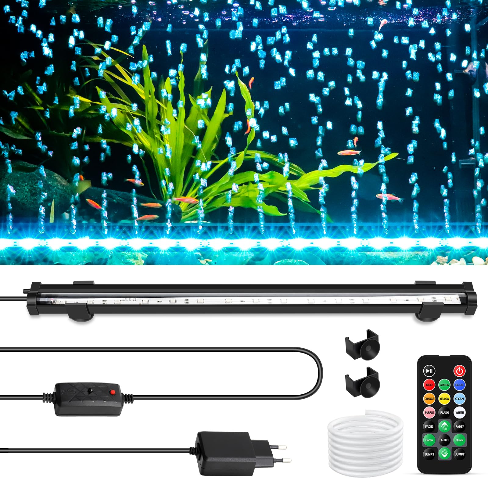 fishkeeper Unterwasser Aquarium Beleuchtung LED, 8 Farben Aquarium Bubble Light mit Fernbedienung, 5 Blinkmodi Submersible Aquarium Lampe, Aquarium Unterwasser Licht Sunrise-Daylight-Moonligh, 73.5cm