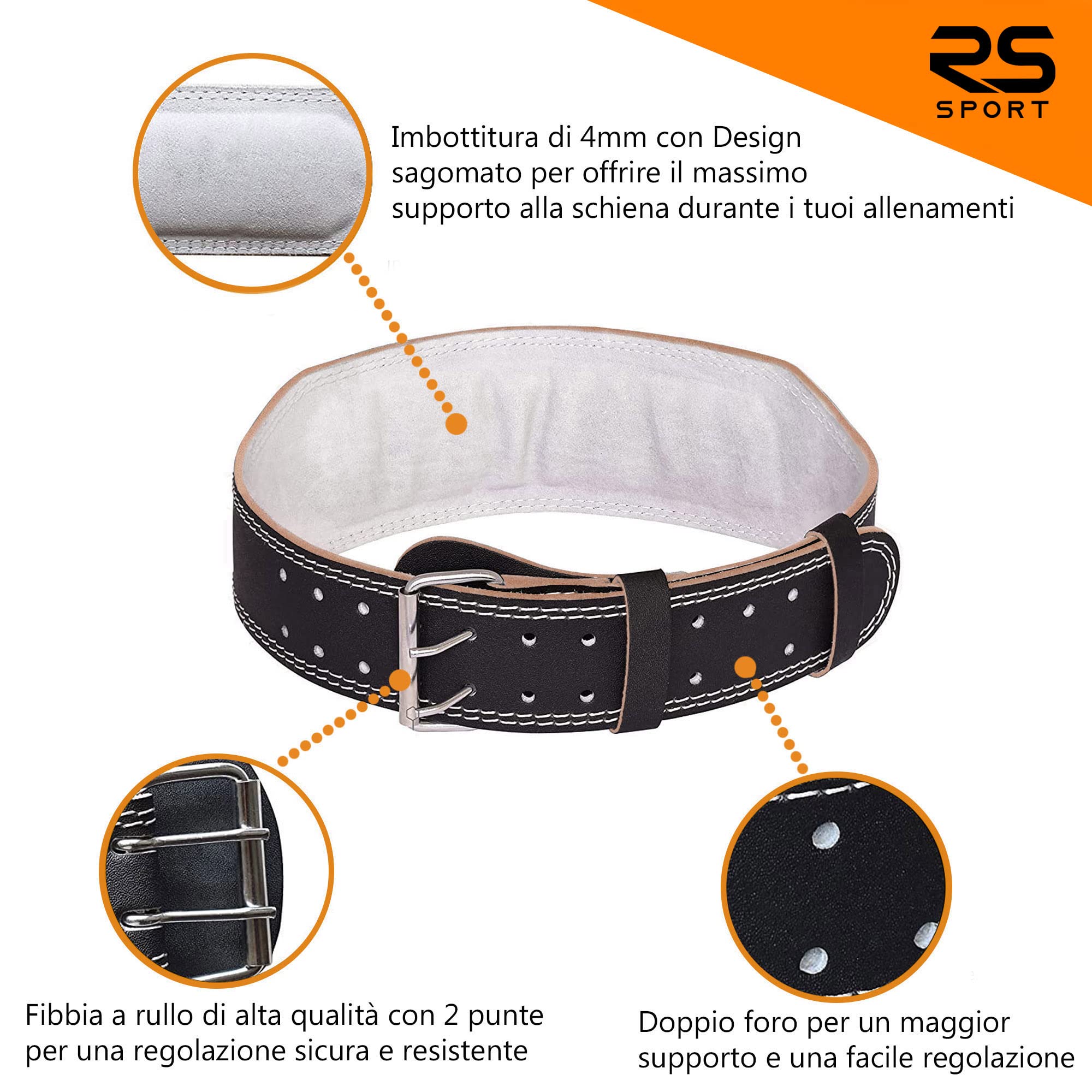 RS SPORT Cintura Palestra Sollevamento Pesi, 10 Fori Regolabile, Cinta Professionale Pesistica, Bodybuilding, Fitness, Gym, Allenamento Powerlifting, Palestra, Imbottita Schiena per Uomo Donna