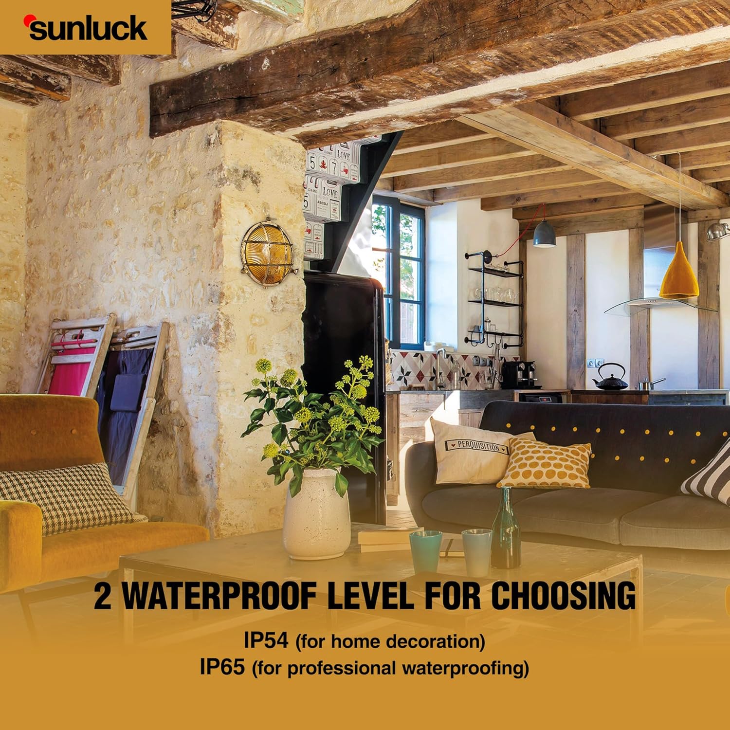 Sunluck Brass Bulkhead Light Grid Round Nautical Wall Lampshade,Ceiling Mount,Sauna Light Waterproof IP54,Rust Resistant,Decoration Cafe,Bar,Porches,Patios,Restaurants