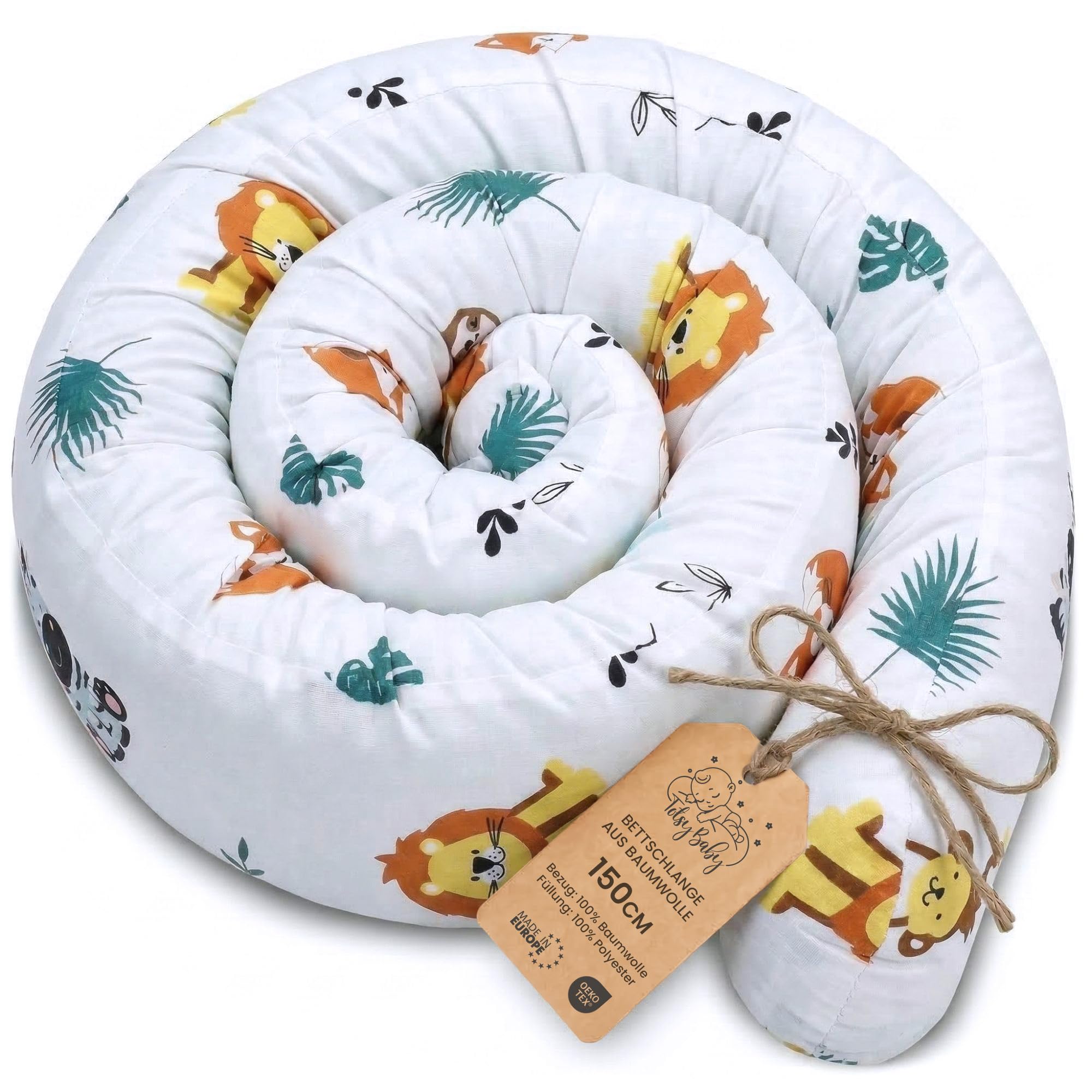 Totsy Baby Side sleeper bed snake body pillow 150 cm cotton long bed roll sleeping neck headrest Oeko-Tex Safari