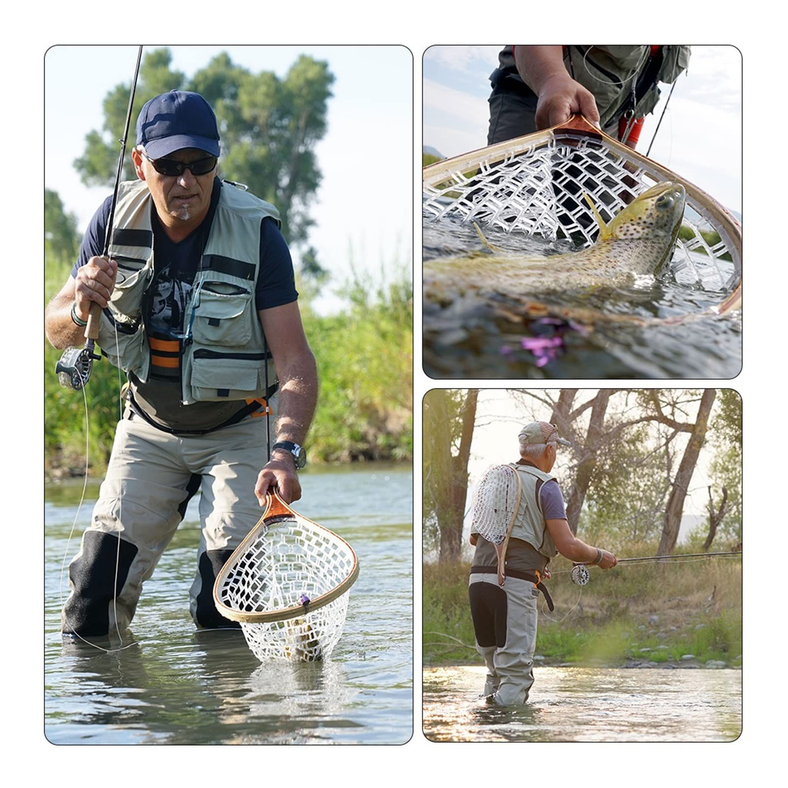 Podbierak wędkarski Fly Fishing Net Drewniana rączka Przenośna sieć odlewnicza Podbierak Obsada sieciowa do pstrąga Bass Narzędzia połowowe na szczupaka Składana pułapka wędkarska