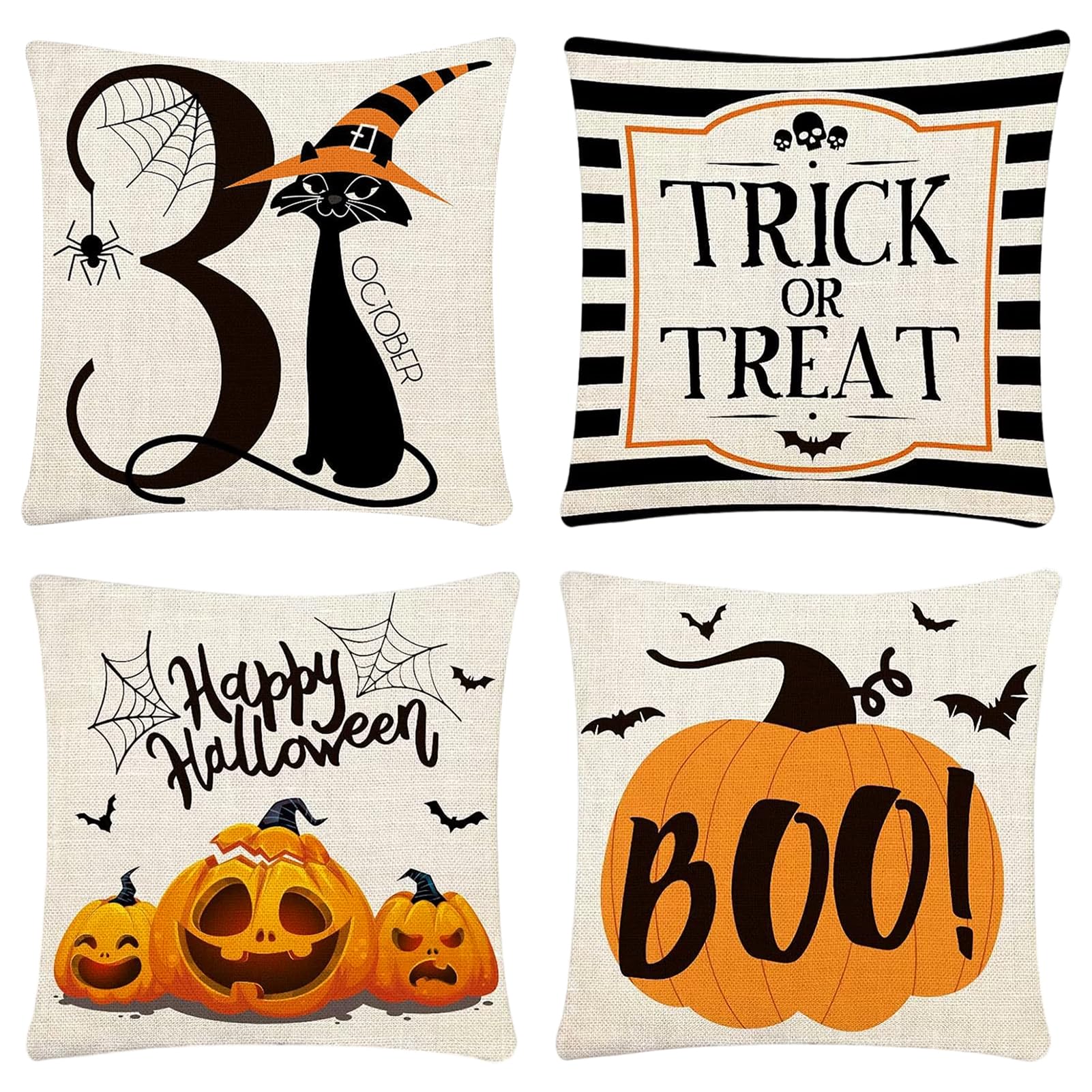 GEMAKA 4 Pack 45x45cm Halloween Cushion Covers 18x18 inch Autumn Decorative Pillow Cases for Sofa Home Decor - A