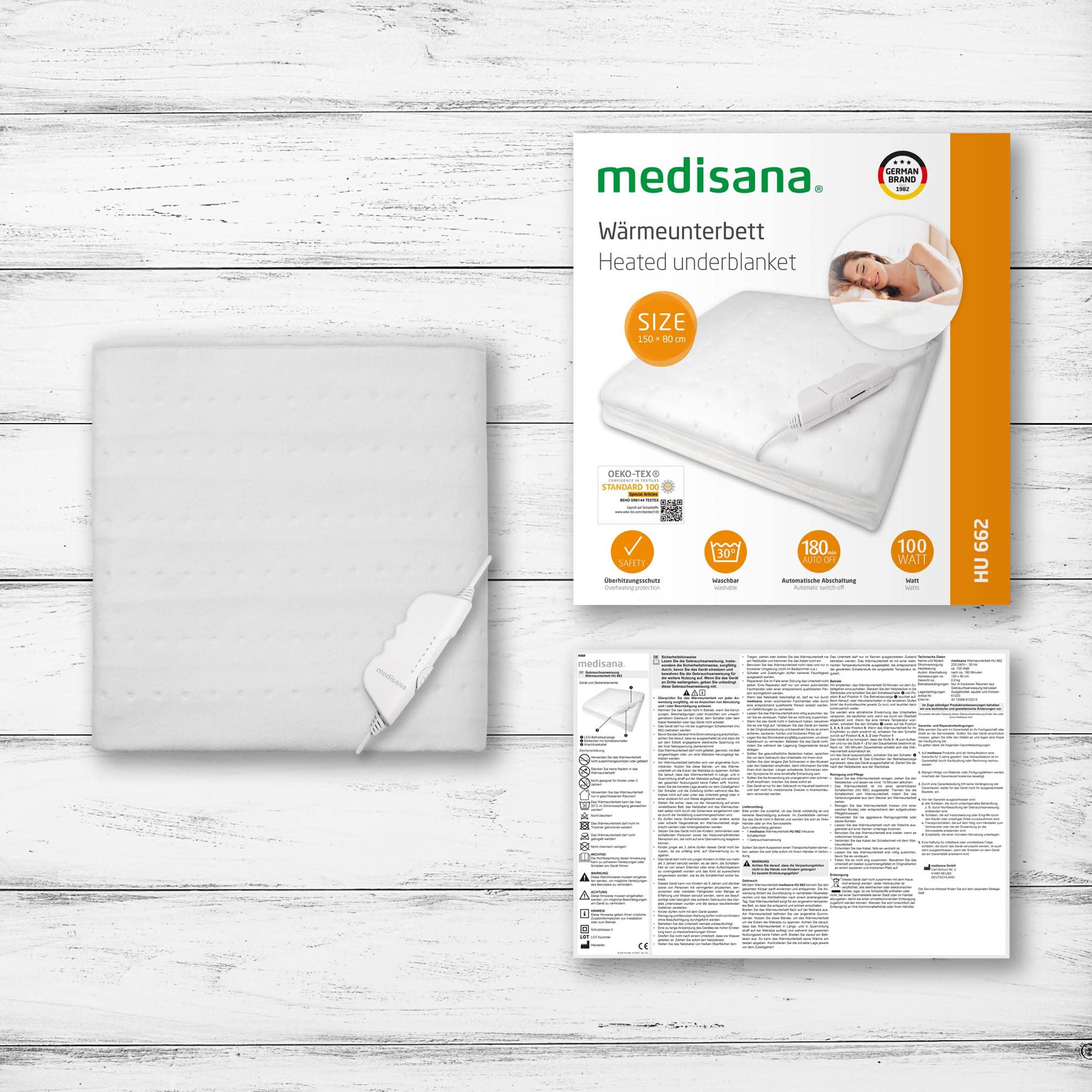 medisana HU 662 Sous-couverture électrique, 150 x 80 cm, arrêt automatique, protection contre la surchauffe, 6 réglages de température, lavable, chauffe-matelas adapté à tous les matelas standard | arrêt automatique, protection contre surchauffe, 6 niveau