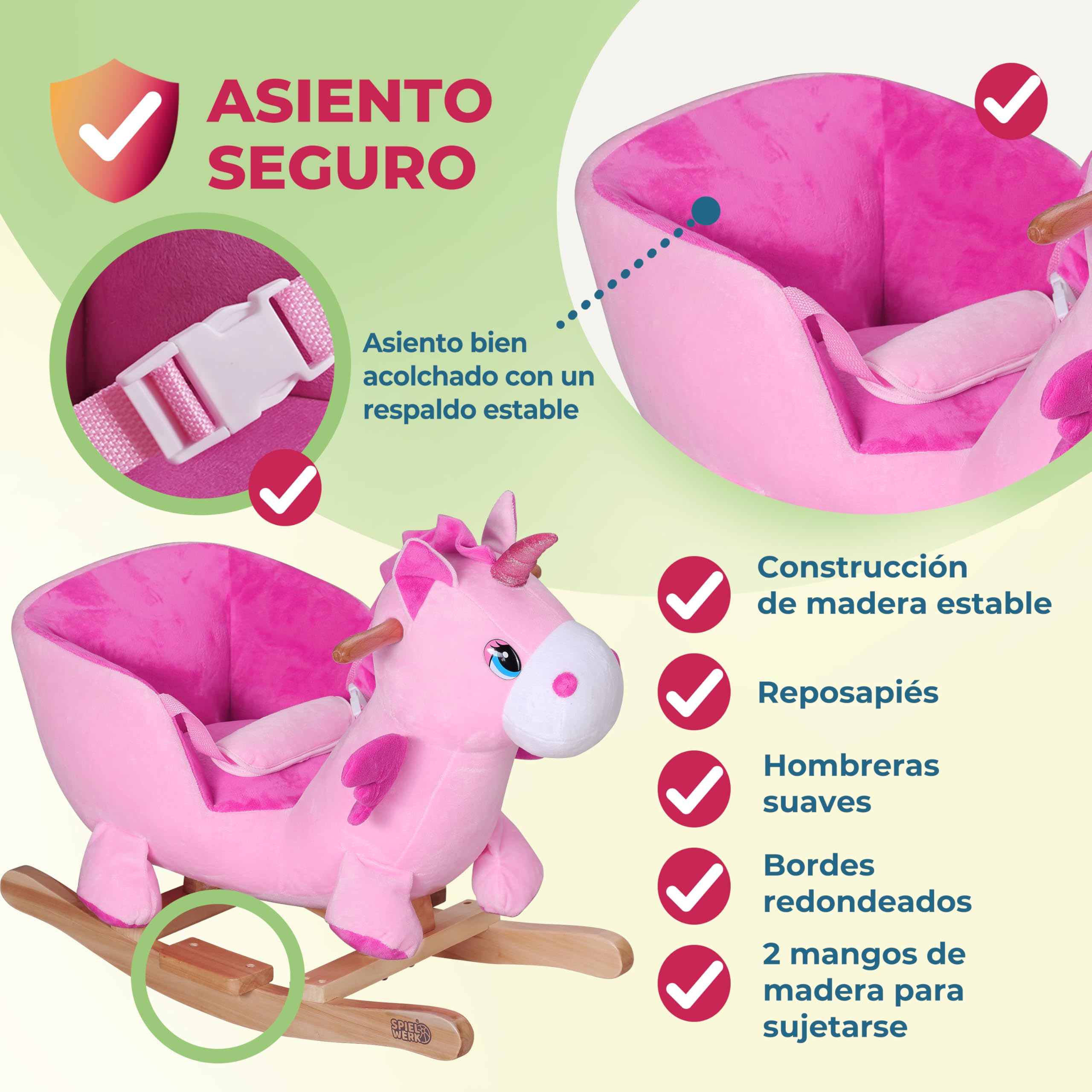 Spielwerk® Unicornio Balancín Mecedora Bebe Animales de Juguete Peluches Felpa Suave Sonido Regalos Originales Bebes 1 Año Columpio Infantil