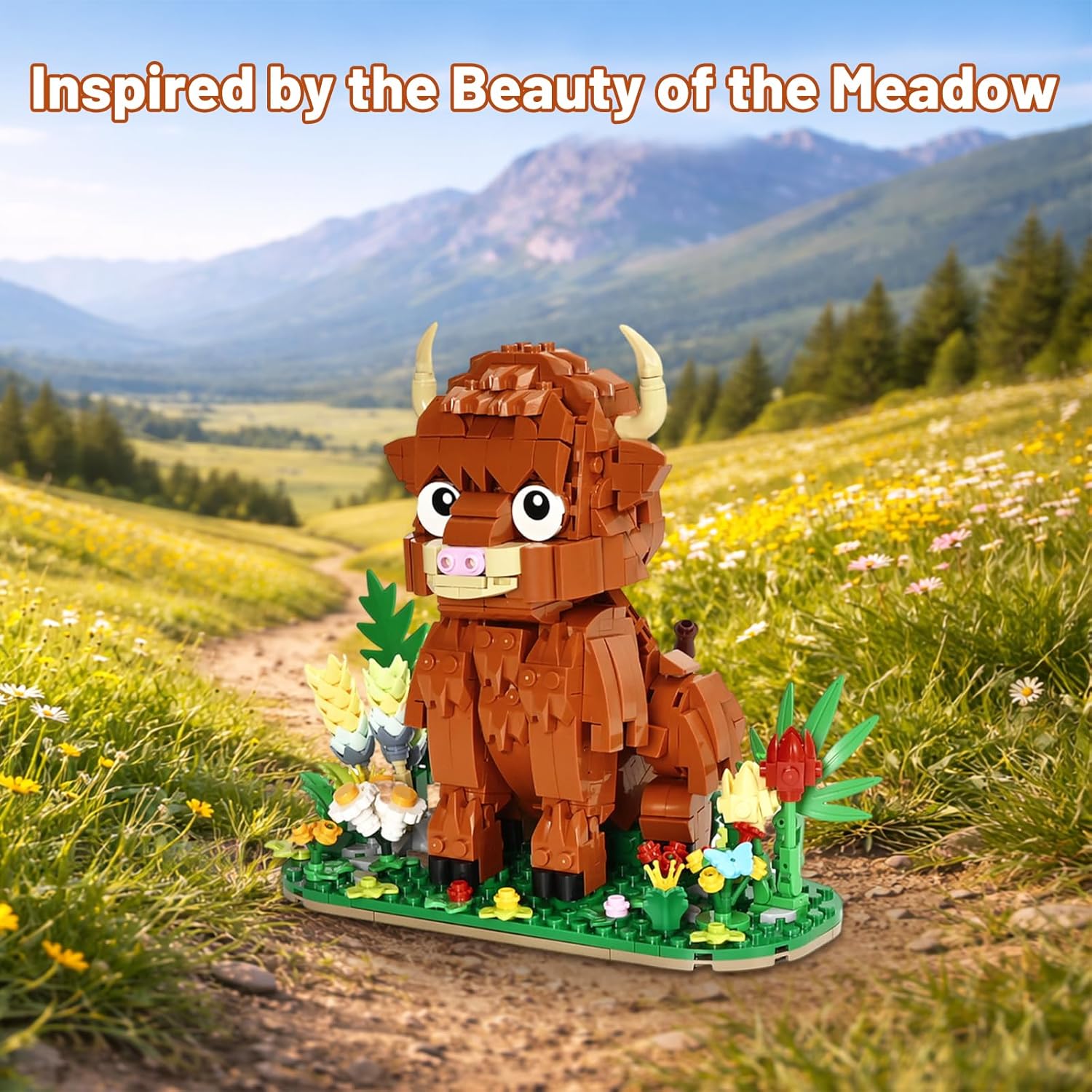 Highland Cow Block Model 665 PCS Scottish Cattle Figure Kit, DIY Animal Display Toy for Adults Weighted Highland Cow Easter Gifts for Kids, Project Hail Mary Premium Desk Decor & Office