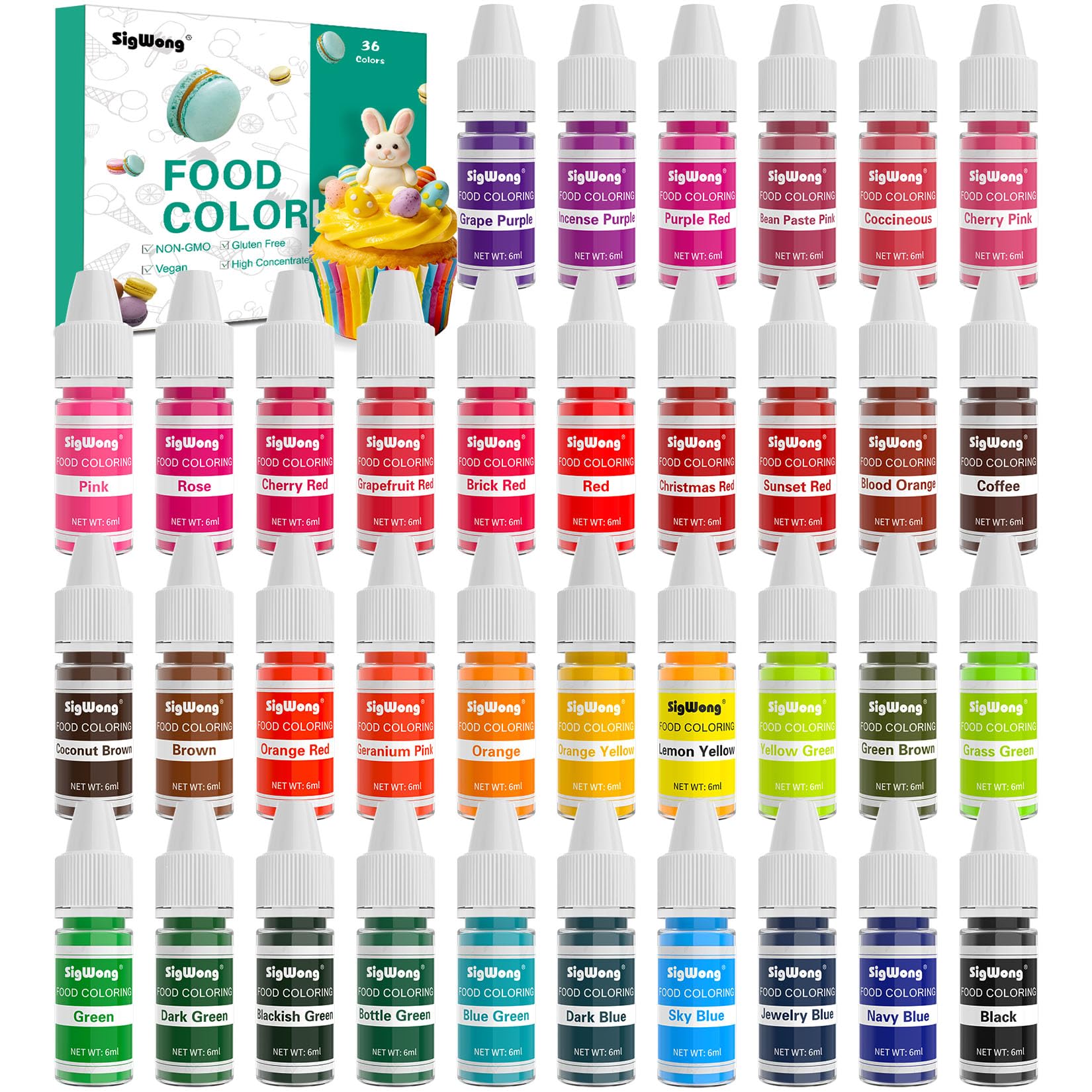 Food Coloring - 36 Color Concentrated Liquid Food Coloring Set - Neon Liquid Food Color Dye for Baking, Decorating, Icing, Cooking, Slime Making Kit and DIY Crafts, 6ml Bottles (0.25 Fl. Oz)