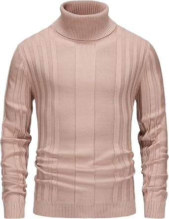 Mens Turtleneck Sweater Long Sleeve, Slim Fit Knit Pullover, Soft Tops Multicolor Texture Turtle Necks Tops for Men