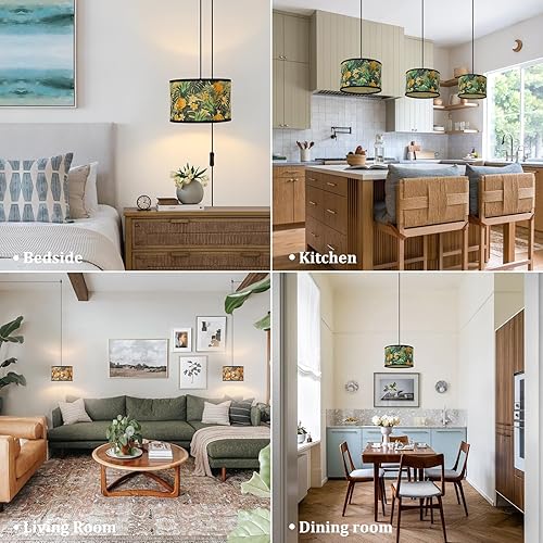 Miniatura 2 de Eoiips Lámpara colgante de bambú enchufable, lámpara colgante de 14.76 pies con cable de enchufe, interruptor de encendidoapagado, pantalla de luz