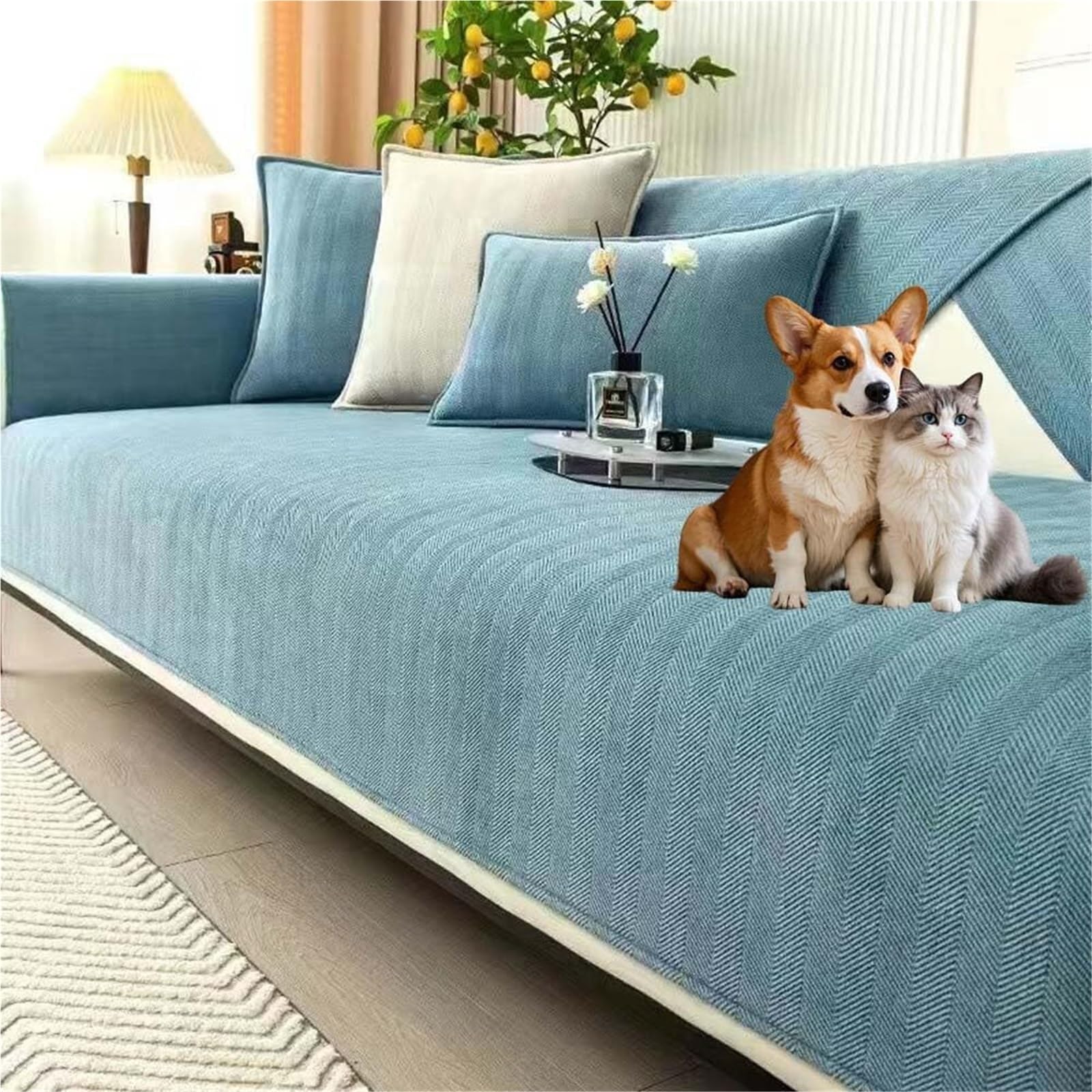 Housse de canapé en chenille à chevrons : l'élégance anti-rayures de luxe