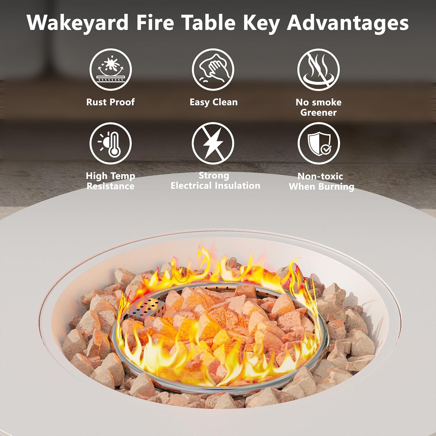 32 inch Outdoor Propane Fire Table, Round Patio Fire Pit Table, 50,000 BTU Gas FirePit with Lid, Cover, Lava Rocks, CSA Certified, White