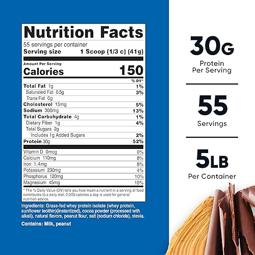 Miniatura 2 de Nutricost Aislado de proteína de suero alimentado con pasto (mantequilla de maní y chocolate, 5 libras)  Sin OMG, sin gluten