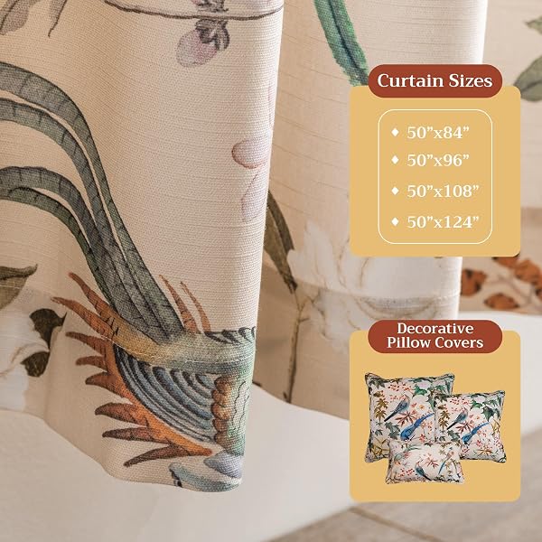 Maison d' Hermine Curtains for Living Room 100% Cotton 96 inch Length One Panel Light Filtering Curtains for Windows with Rod and Loop Pockets Gifts for Mothers Day (Hokuzai - Beige, 50" W x 96" L) - 4
