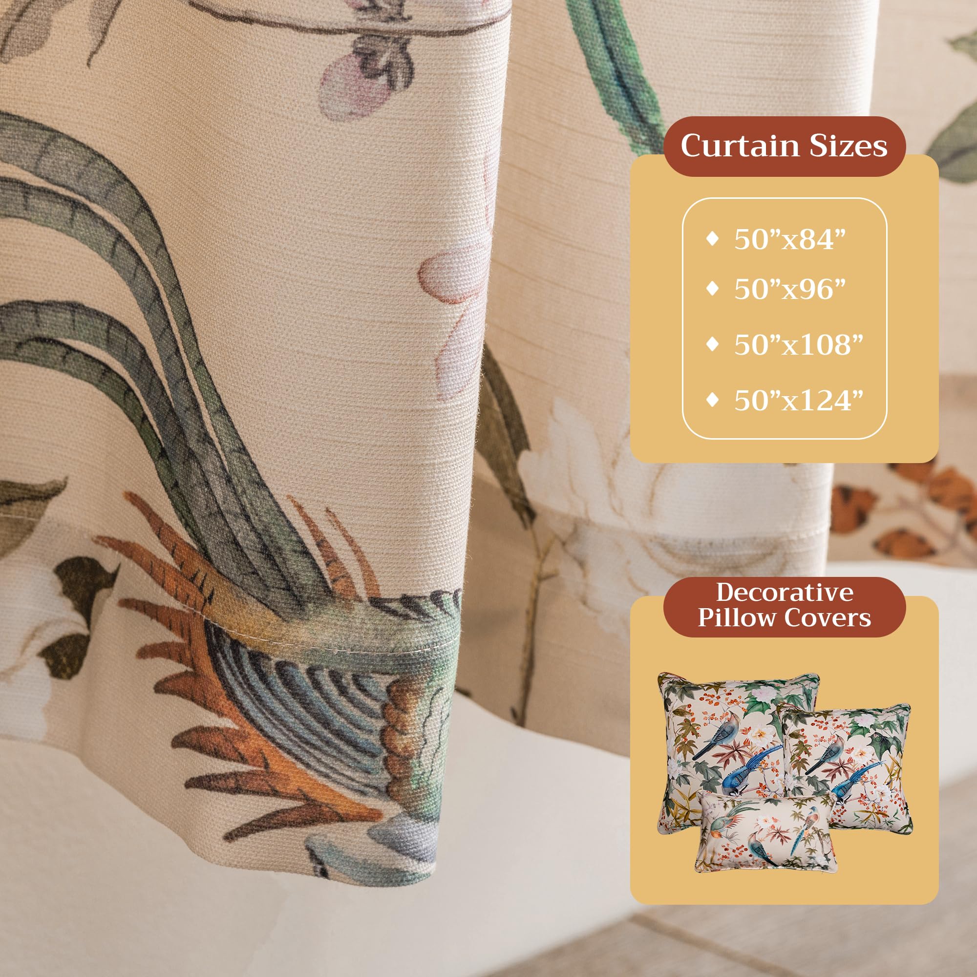 Maison d' Hermine Curtains for Living Room 100% Cotton 96 inch Length One Panel Light Filtering Curtains for Windows with Rod and Loop Pockets Gifts for Mothers Day (Hokuzai - Beige, 50" W x 96" L) — view 4