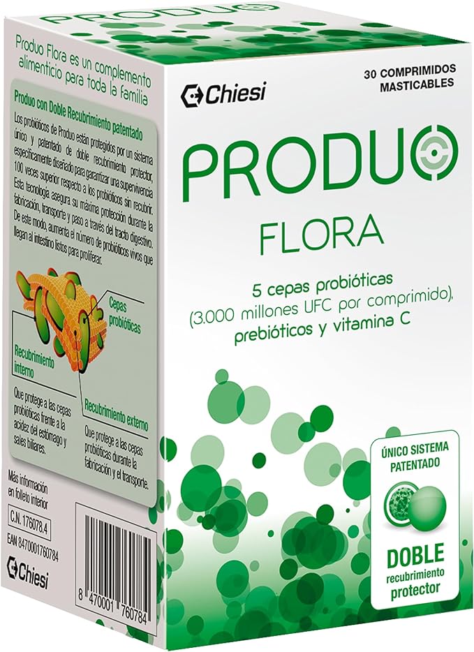 Flora – Probiótico Intestinal, Doble Recubrimiento Protector, Ayuda a la Regeneración de la Flora Intestinal, 30 Comprimidos Masticables