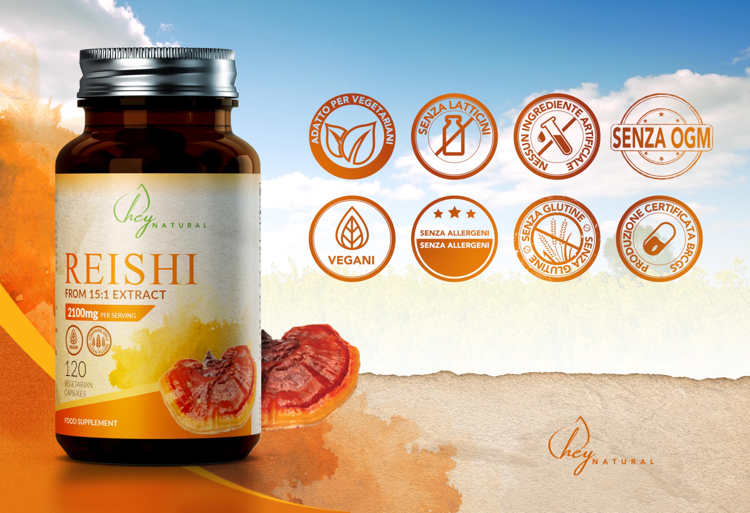 HN Reishi | 120 Reishi Capsule Integratore - Estratto 15:1 Ad Elevata Potenza da 2100mg per Dose | Non-OGM, Senza Glutine e Allergeni | Prodotto nel Regno Unito