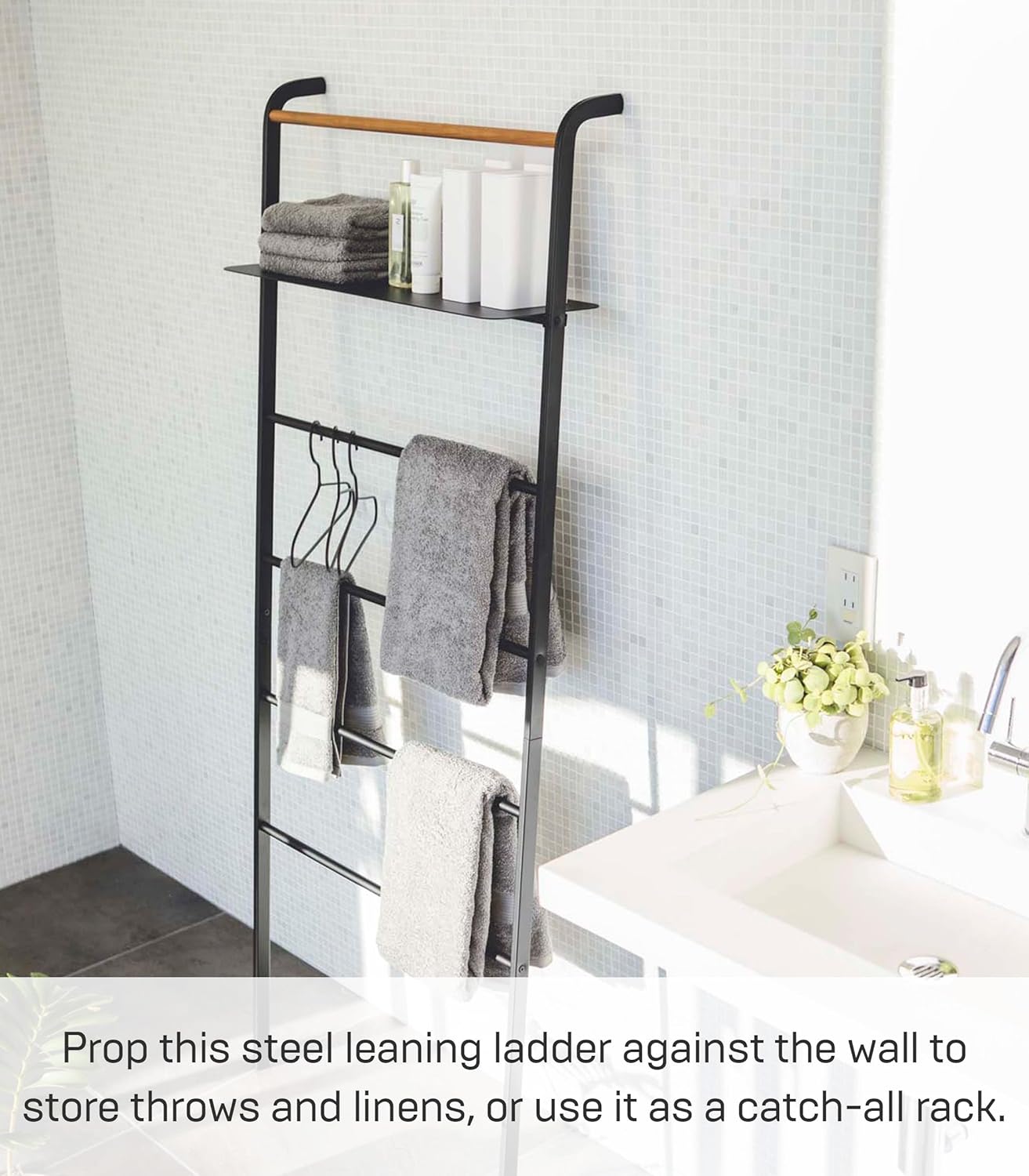 Yamazaki Home Tower Leaning Ladder Rack, Space Saving, 63" - Steel