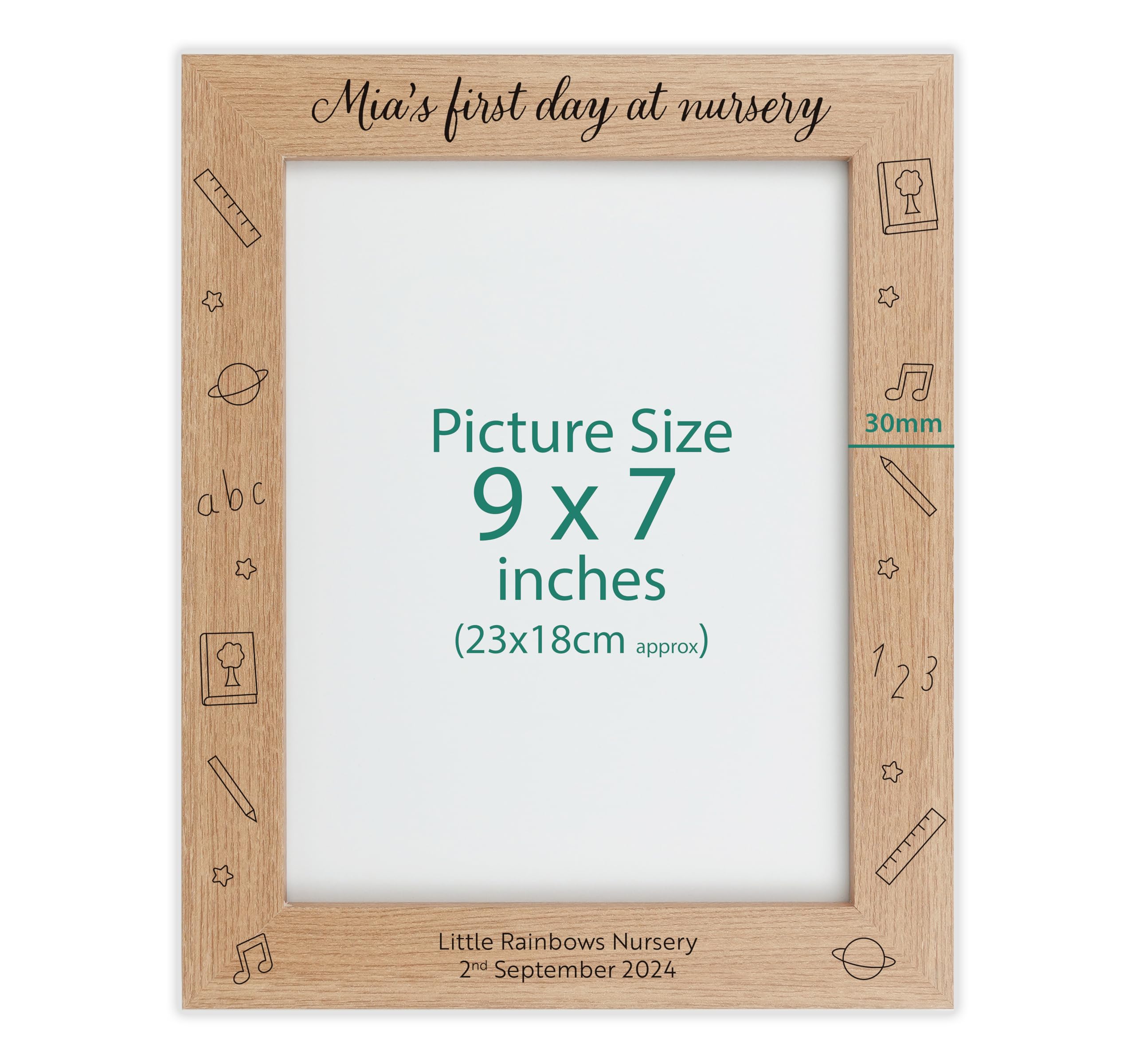 Personalised Engraved frame (School, Oak Effect, 9x7 Inches (Portrait))