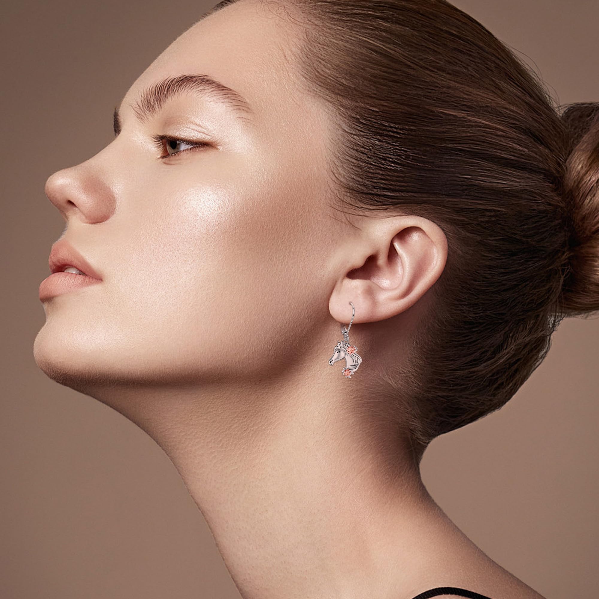 Pferde-Ohrringe Sterlingsilber Pferdekopf-Blume Baumelnde Ohrringe Pferdetier-Schmuck Geschenke für Frauen und Mädchen