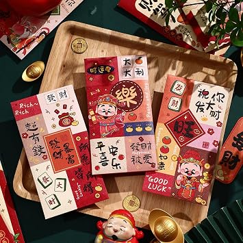 18pcs Chinese New Year Red Envelopes 2026 Year Lucky Money Envelopes Red Packets for Cash Gift, 6 Pattern Hong bao With Auspicious Words & lovely Pictures for Lunar Spring Festival, Birthday, Wedding